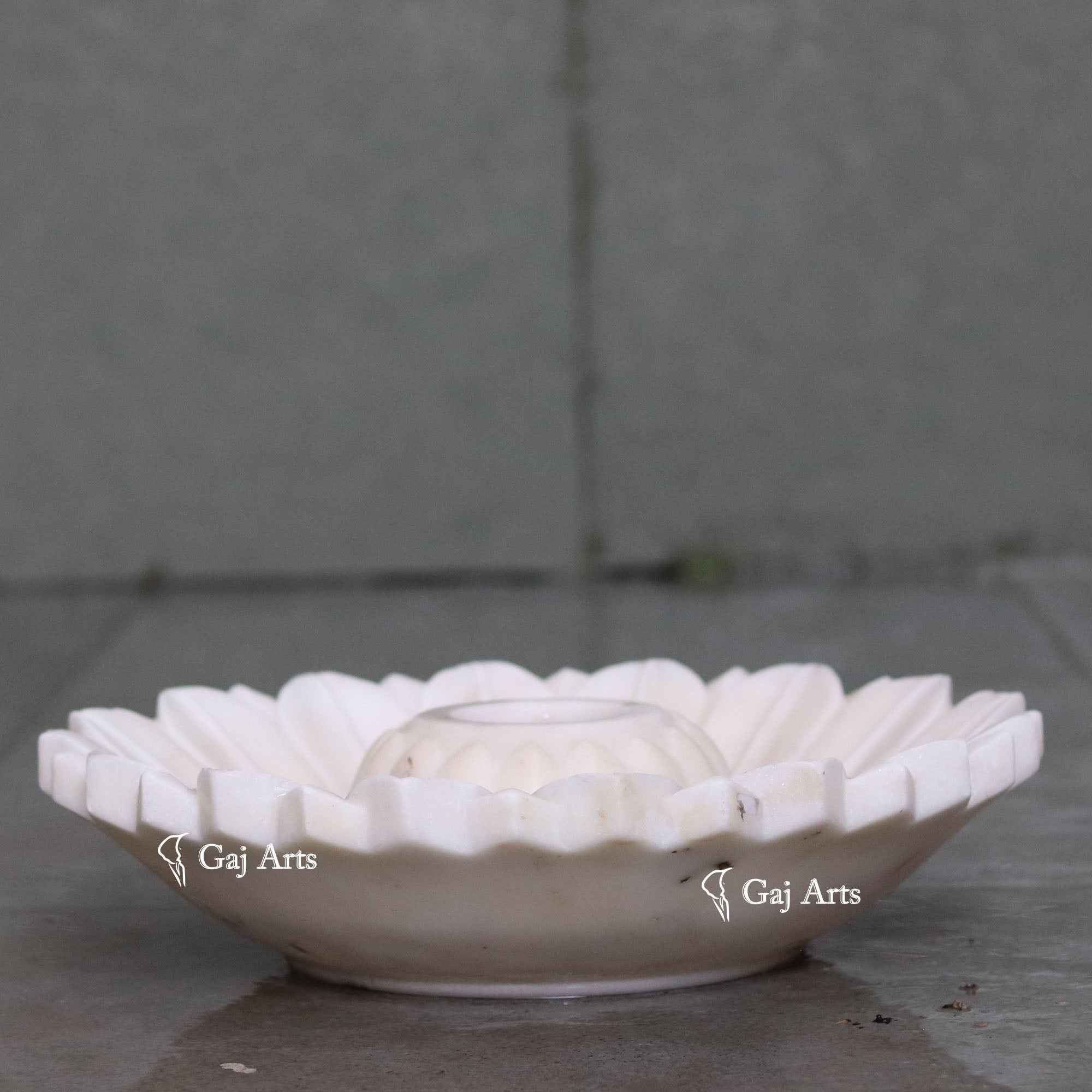 Rajasthan White Marble Hand-Carved Flower Uruli | 15 Inch