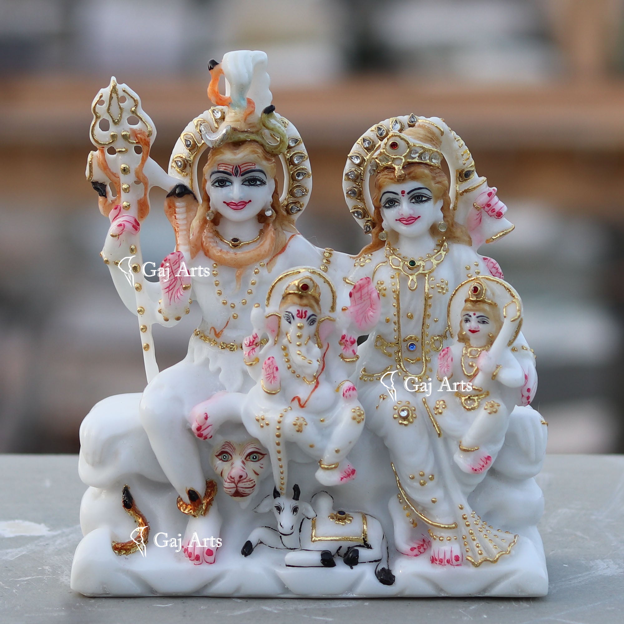 White Marble Shiv Parivar Idol | 7 Inch