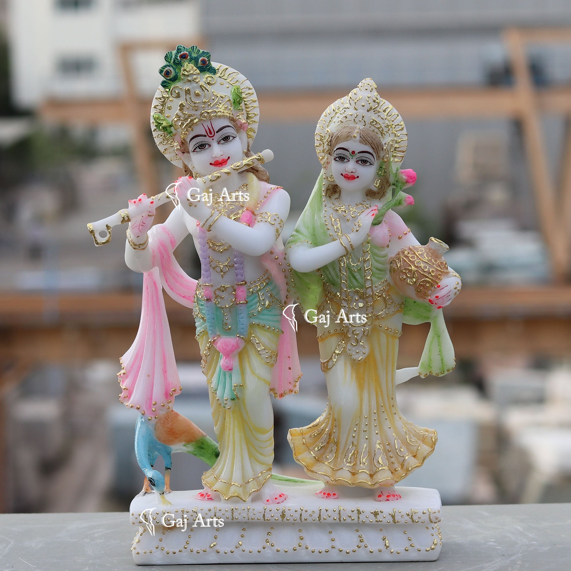 White Marble Ethiopia Radha Krishna Jodi Idol | 12 Inch