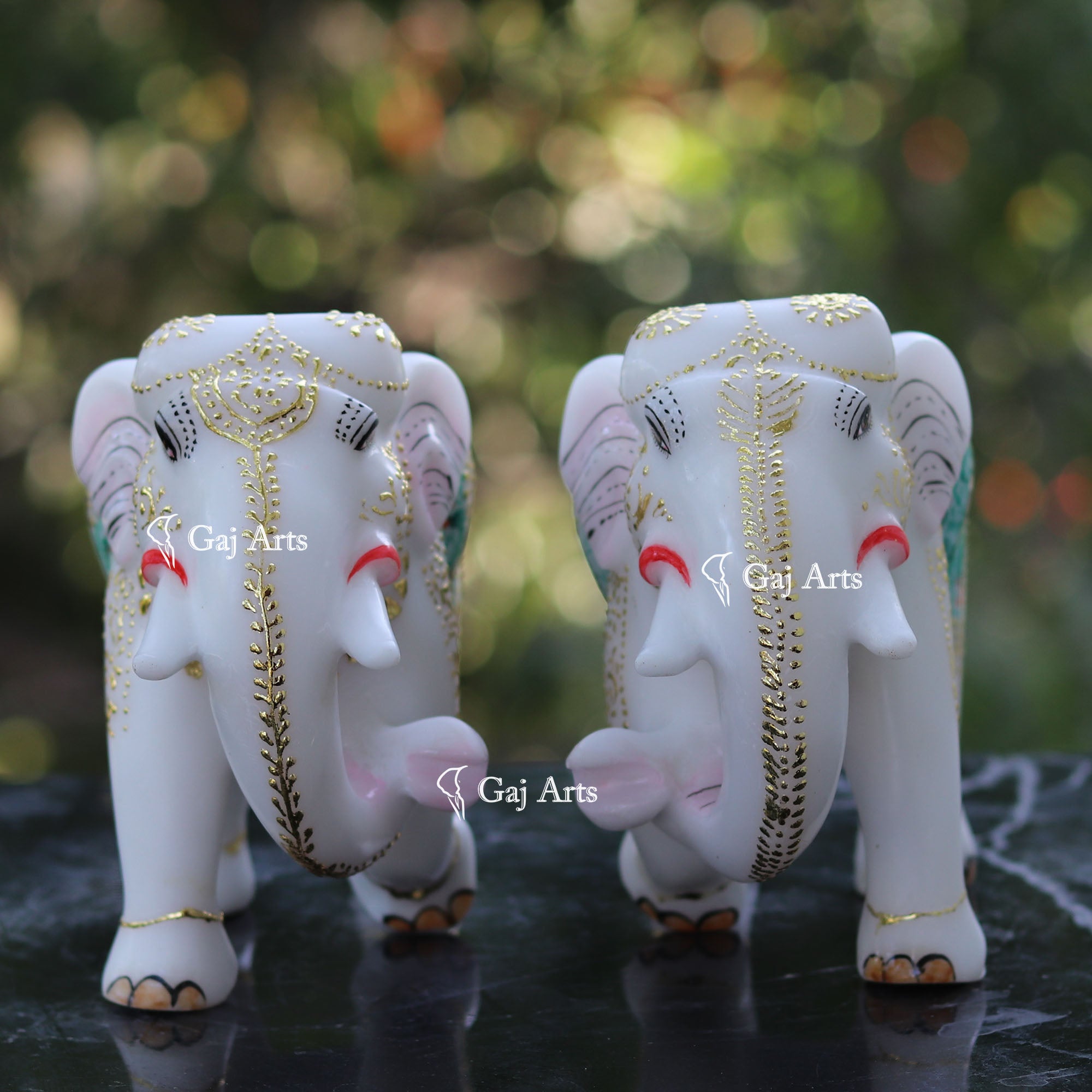 White Ethiopia Marble Elephant Statue | 9 Inch