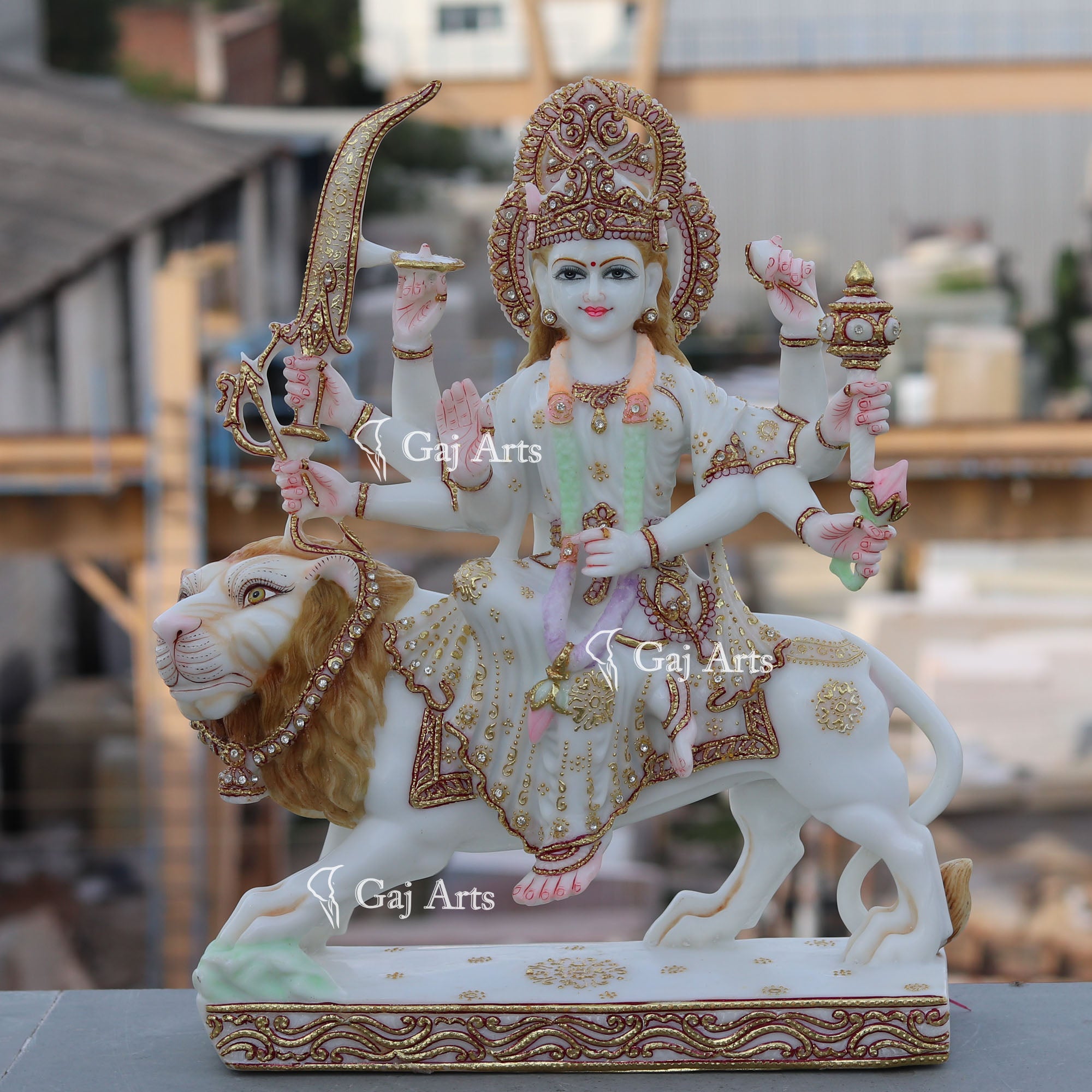 White Marble Durga Mata Idol | 18 Inch