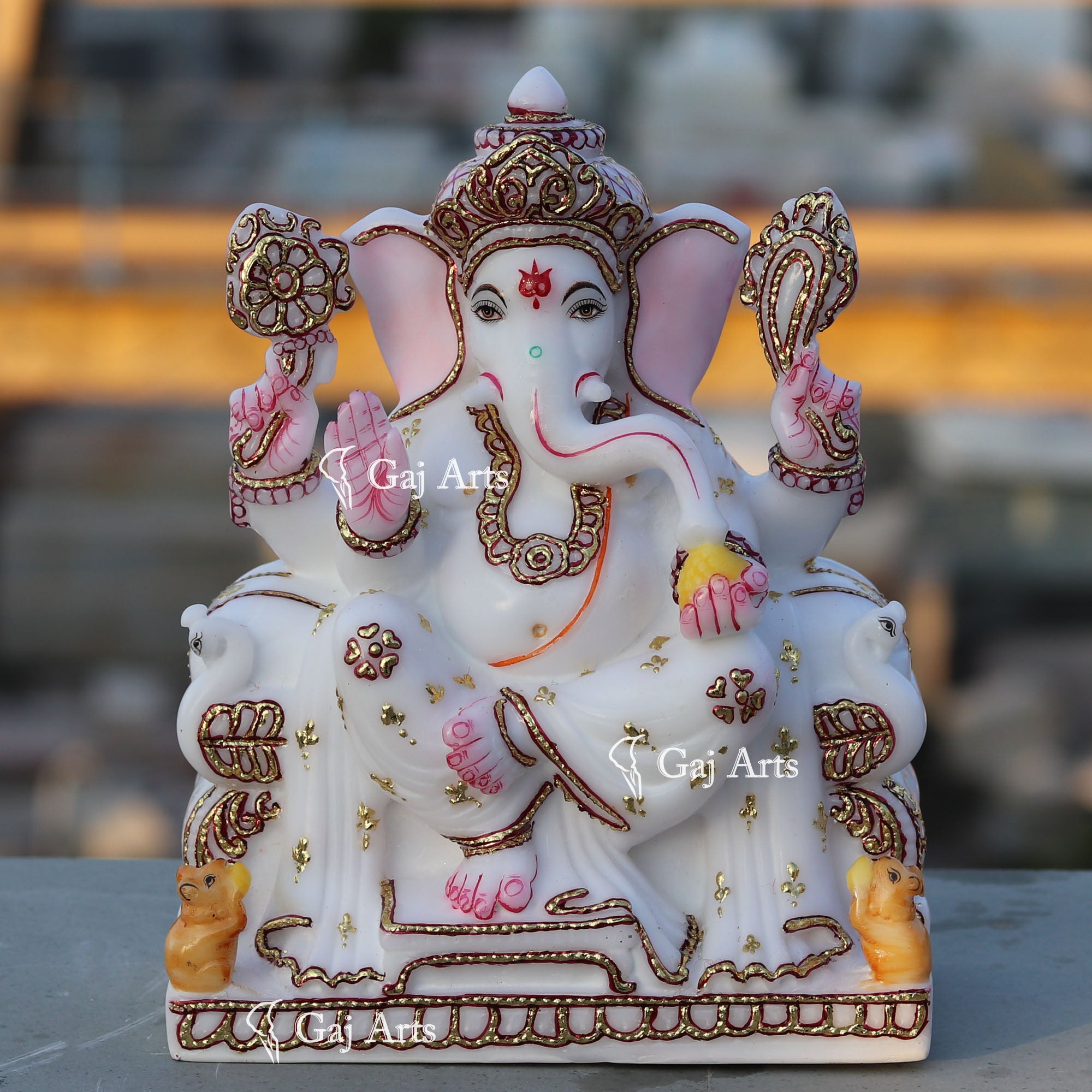 Hand Painted Marble Ganesh Statue | 9 Inch