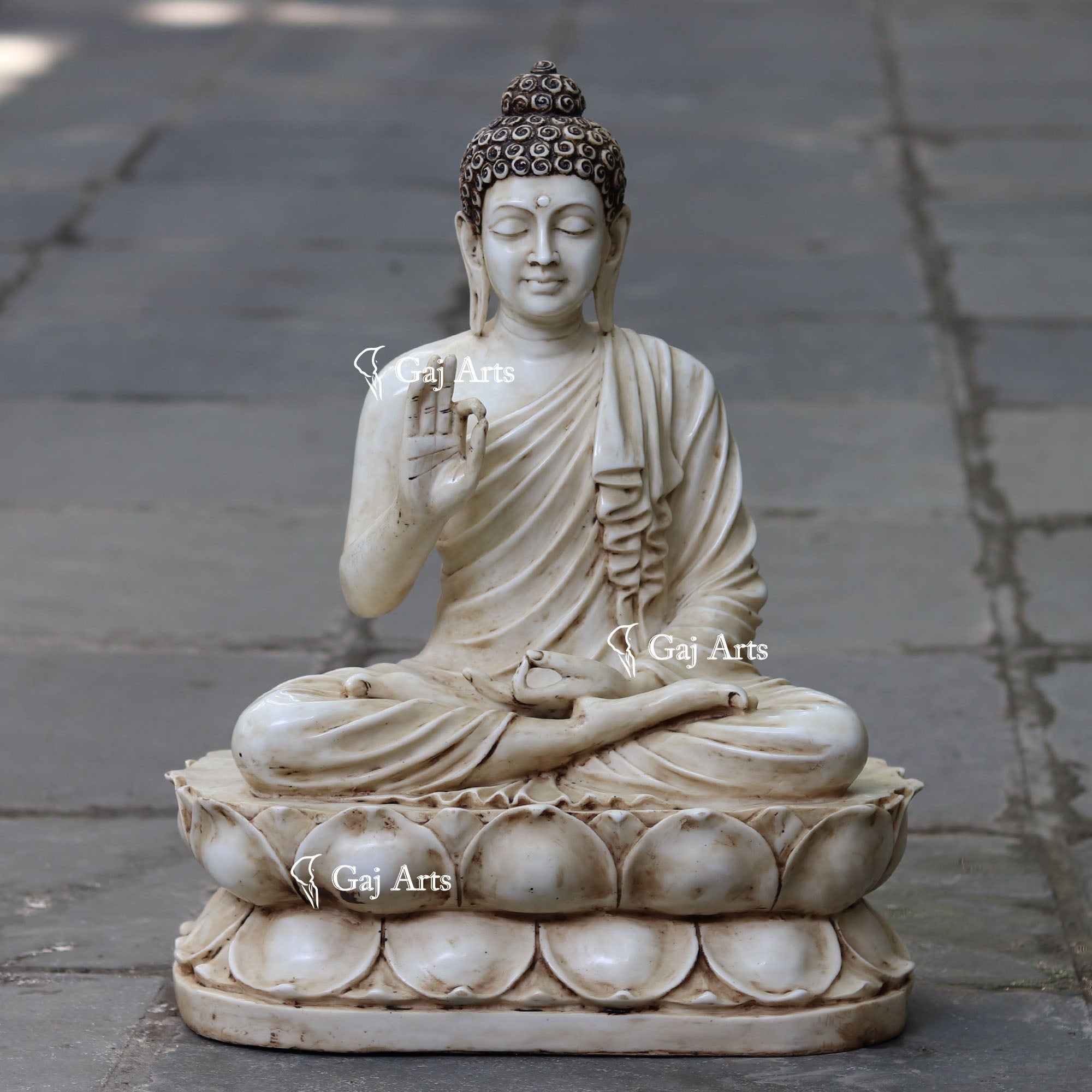 White  Buddha Statue Antique Finish | 24 Inch