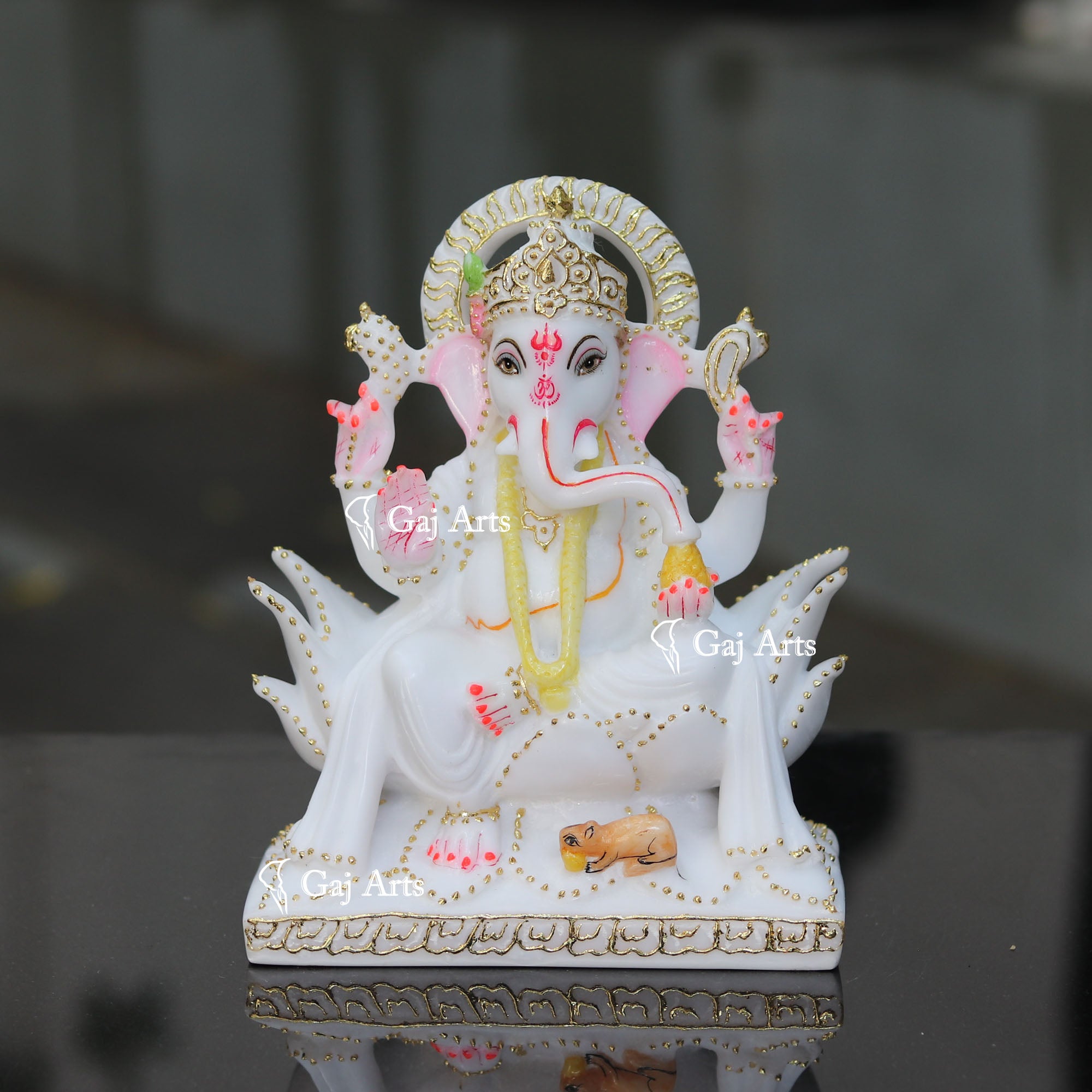 Pure White Marble Ganesh Idol | 9 Inch