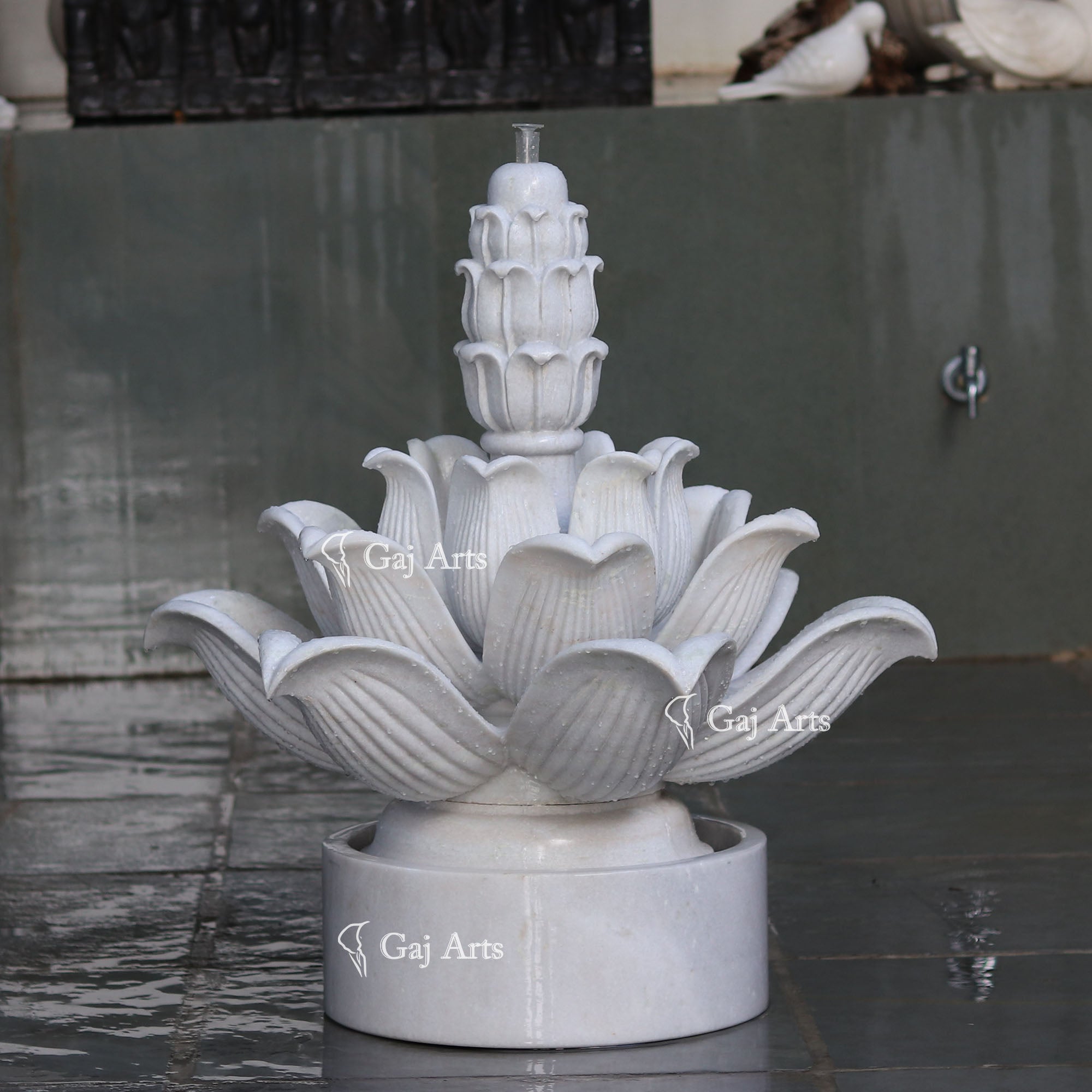 White Marble Tiered Floral Fountain | 30 Inch