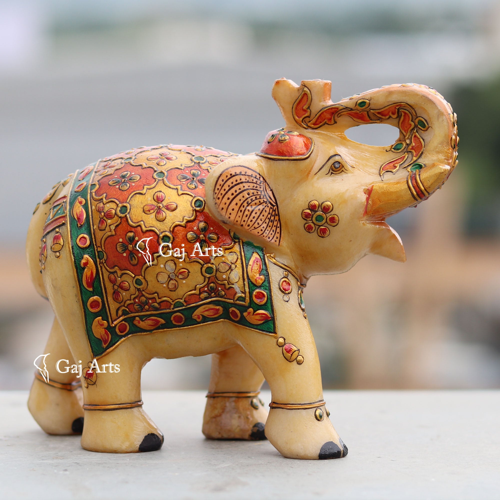 White Marble Antique Finish Elephant Statue | 7 Inch