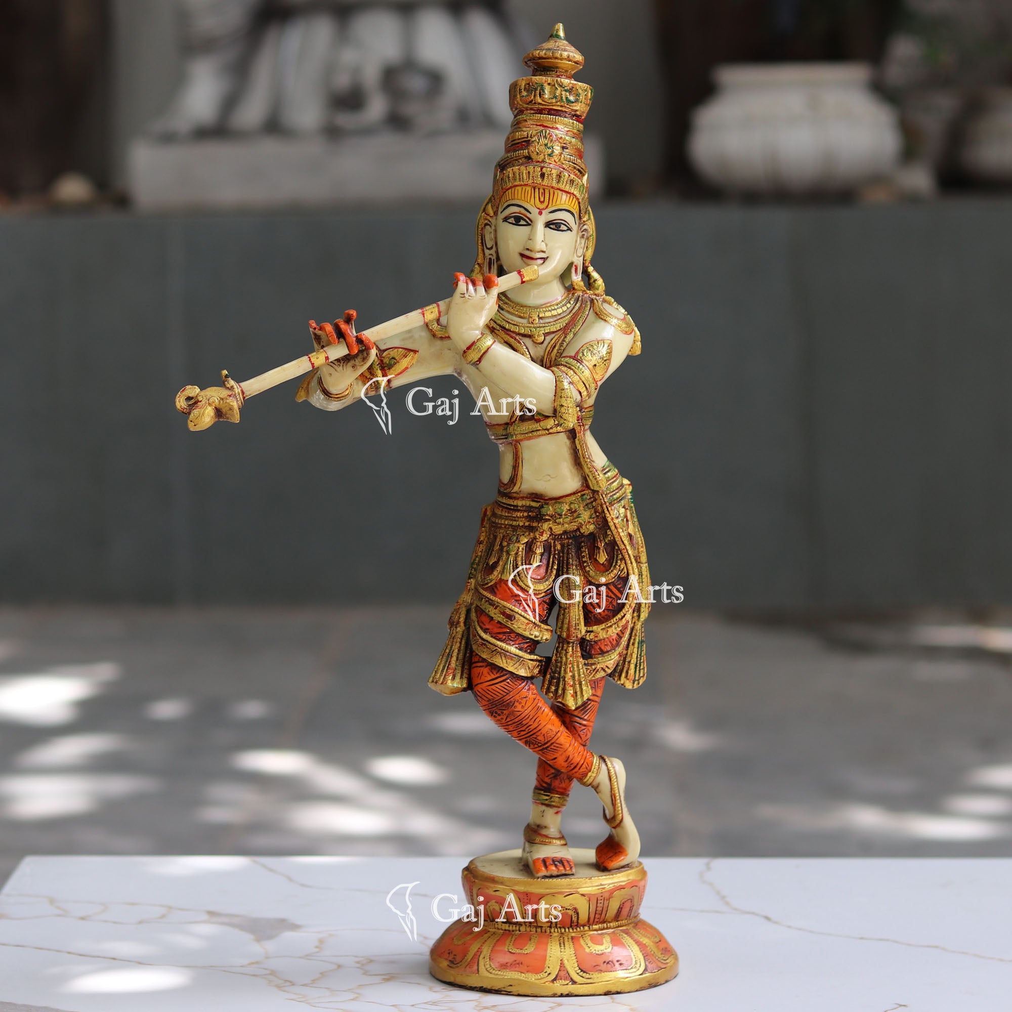 Marble Powder Krishna Murti Antique Finish | 21 Inch