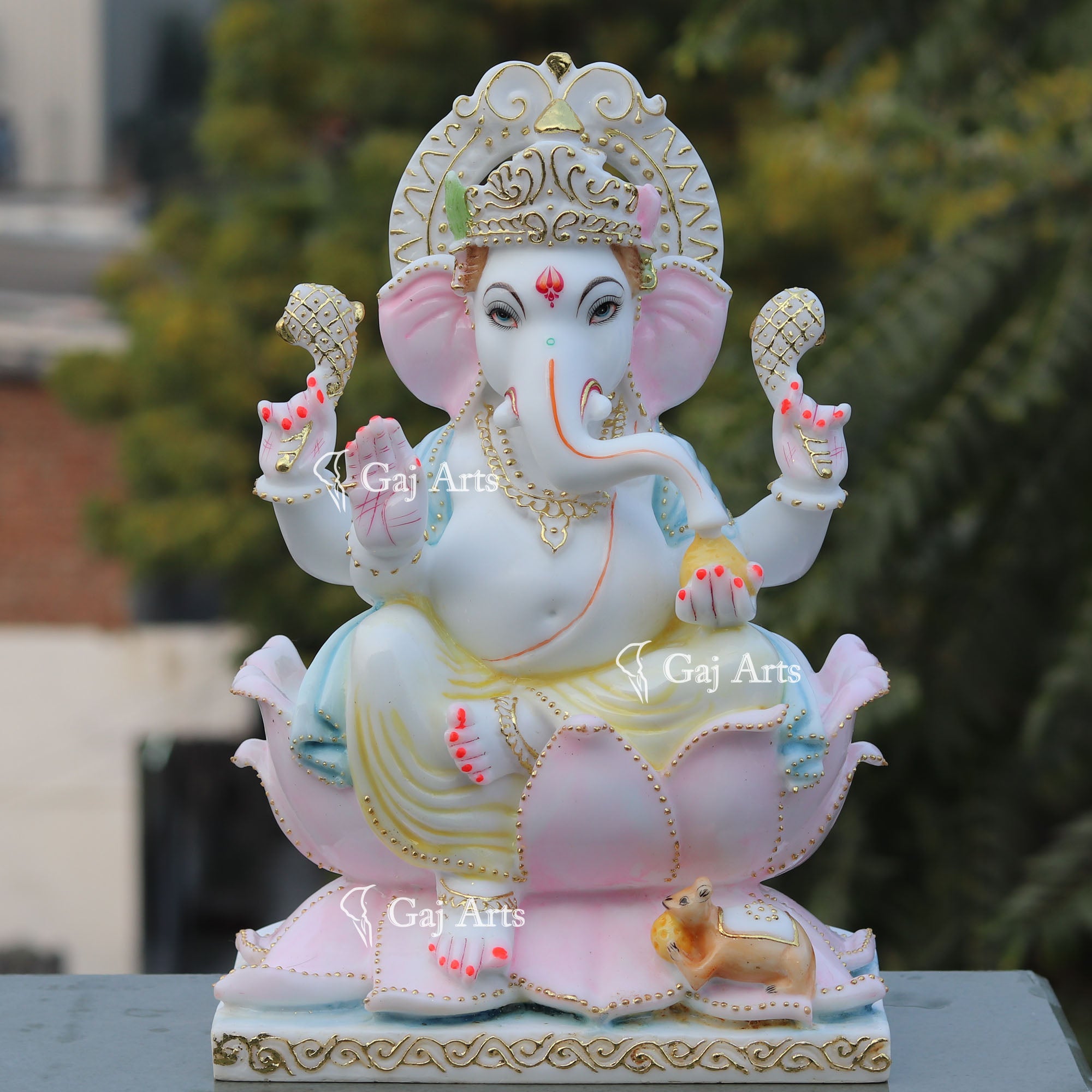 White Marble Ethiopia Ganesh Idol | 18 Inch
