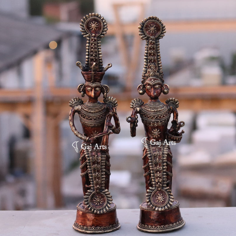 tribal god couple statues 17"