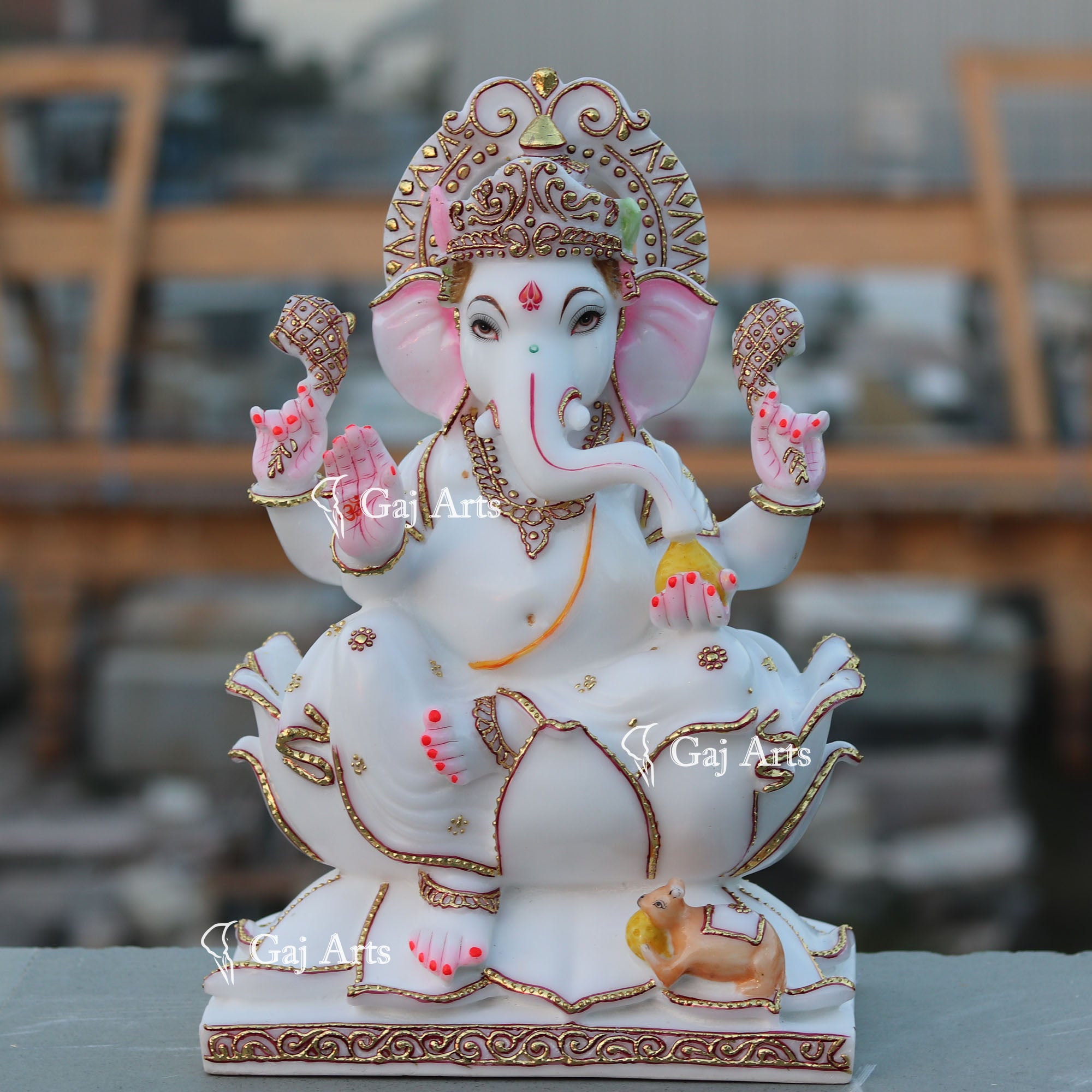 White Marble Ethiopia Ganesh Idol | 18 Inch
