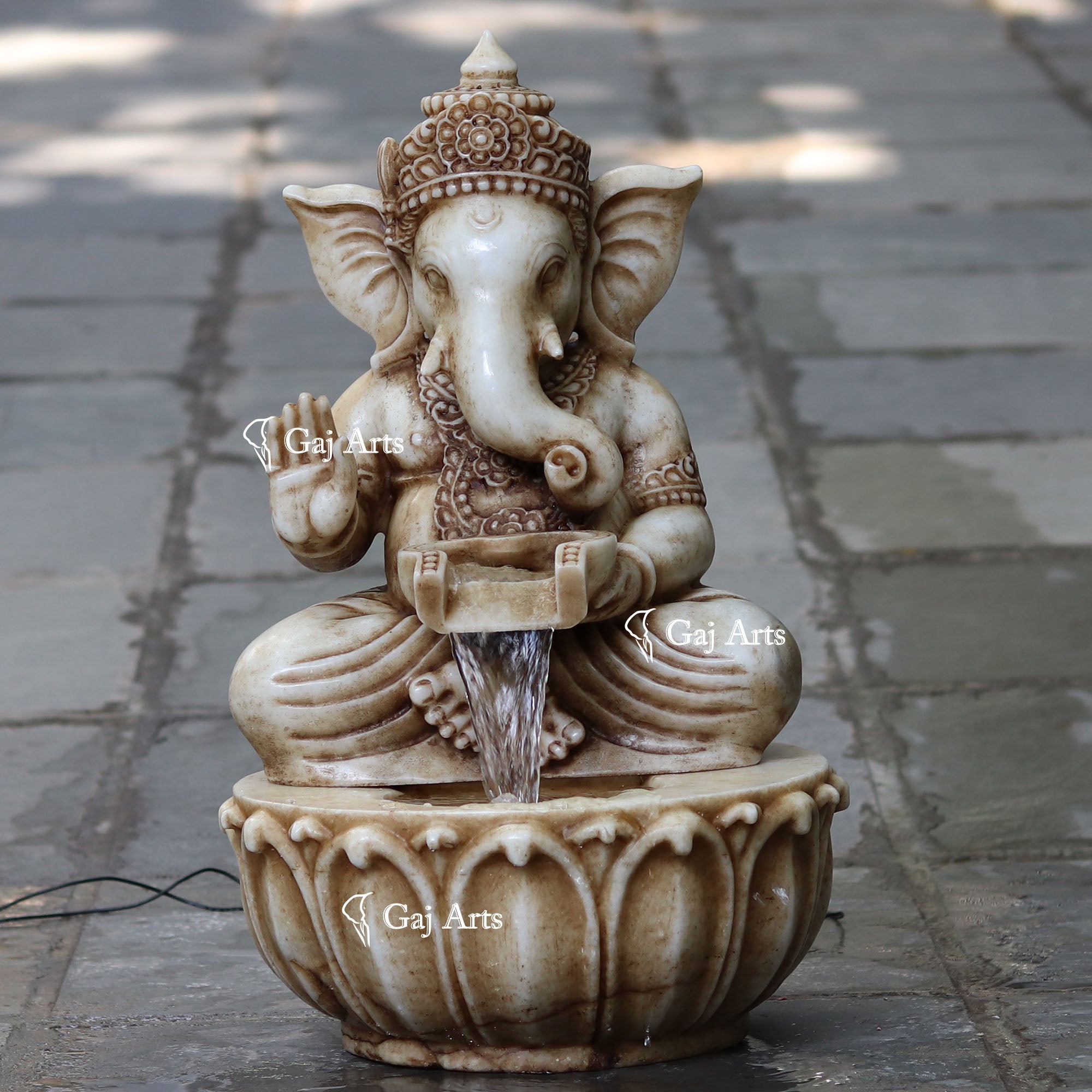 White Marble Lord Ganesha Water Fountain | 24 Inch