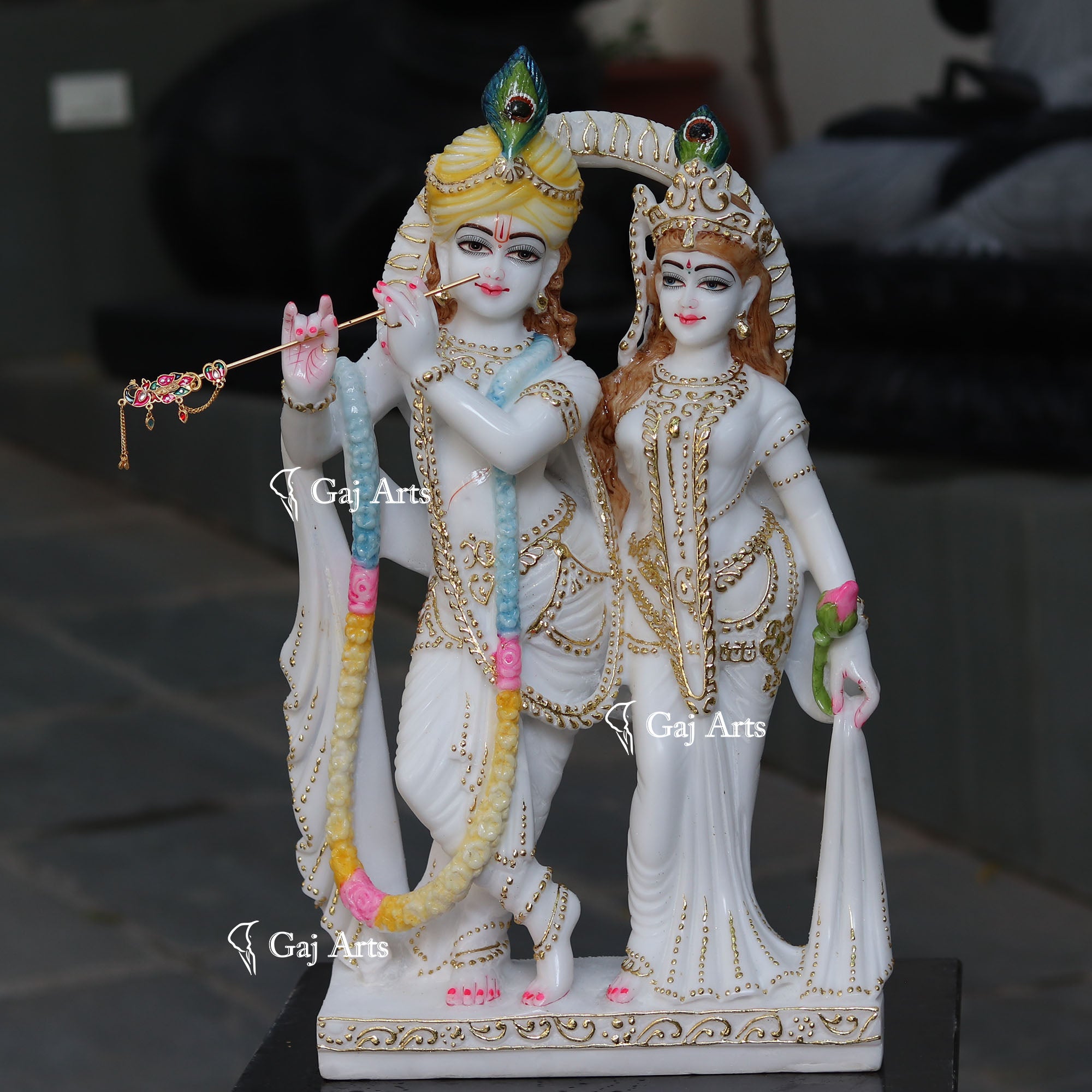 White Marble Ethiopia Radha Krishna Jodi Idol | 24 Inch