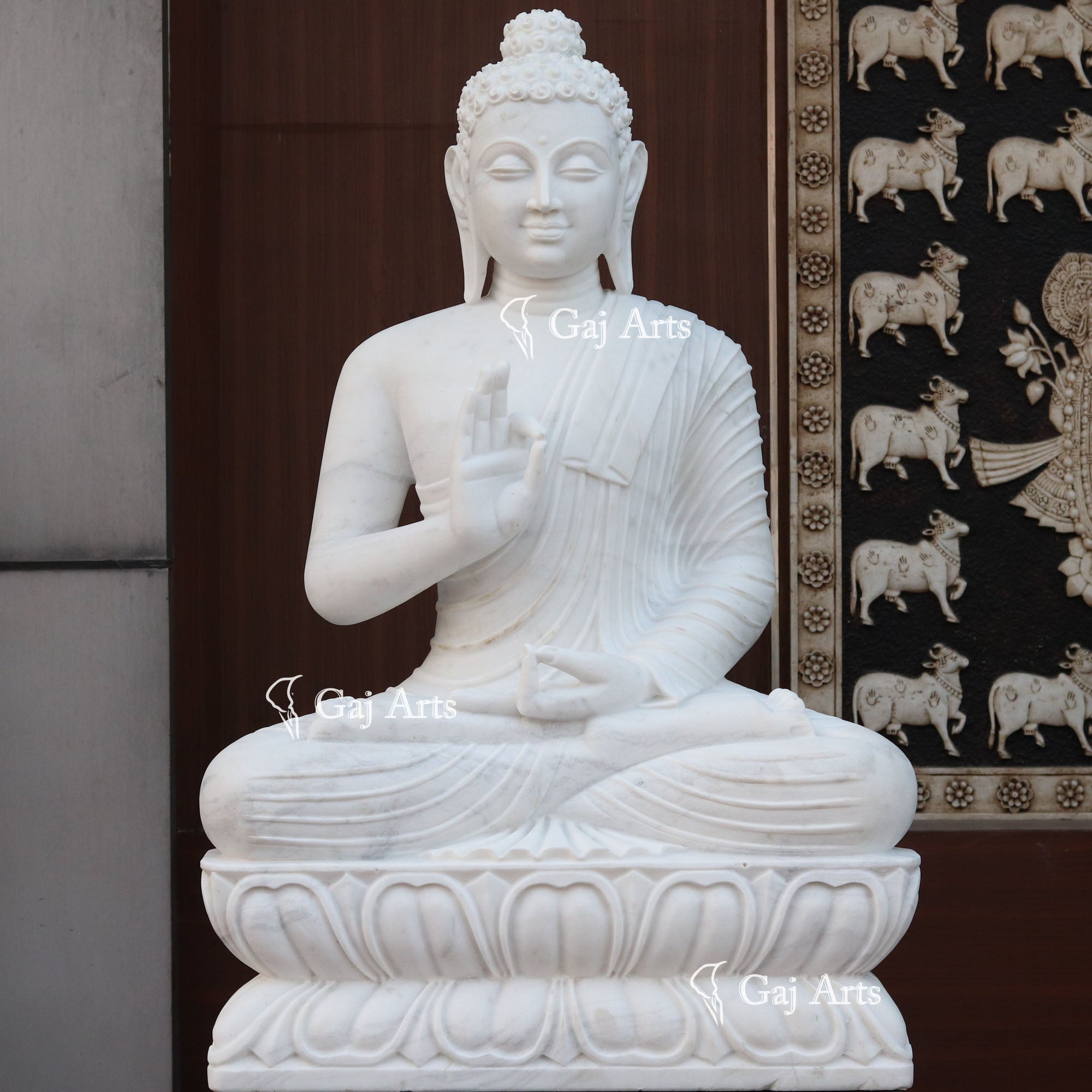 White Marble Sitting Buddha Statue | 48 Inch