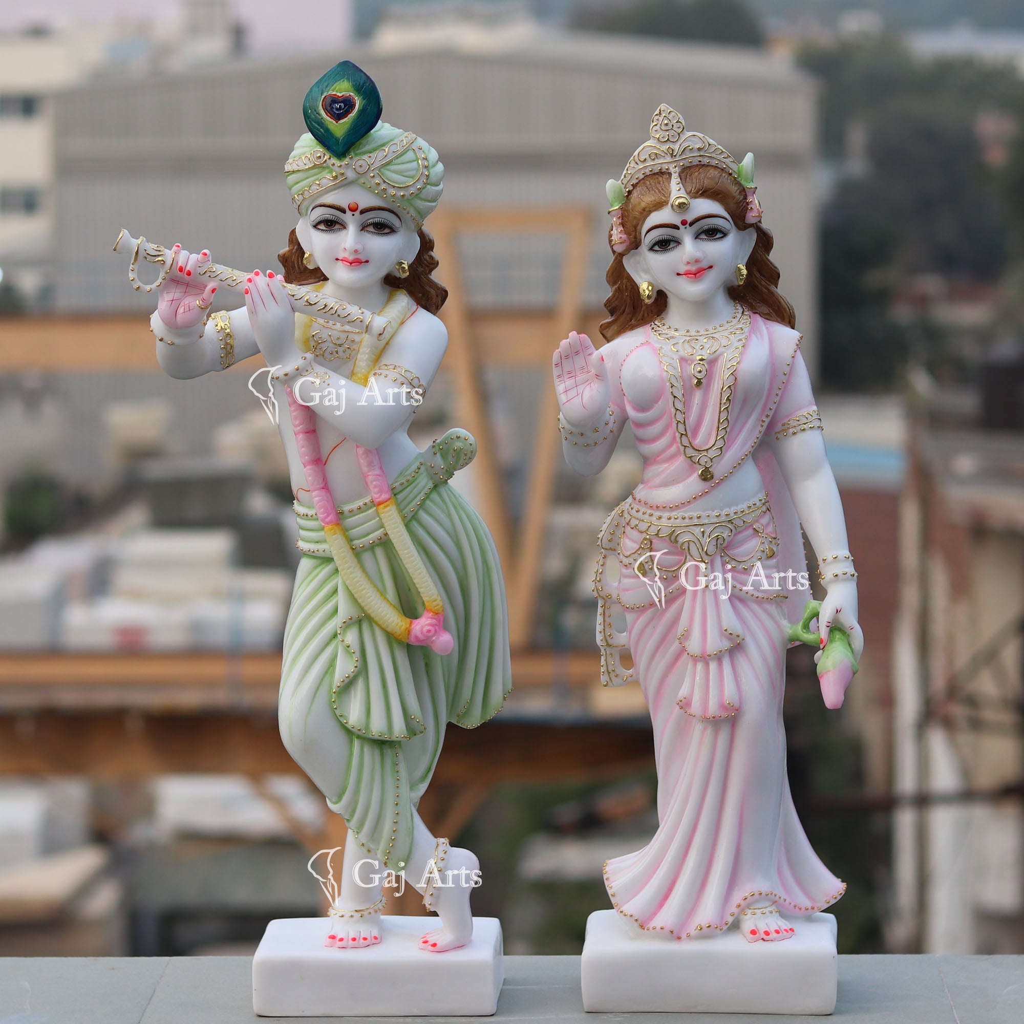 White Marble Ethiopia Radha Krishna Idol | 27 Inch