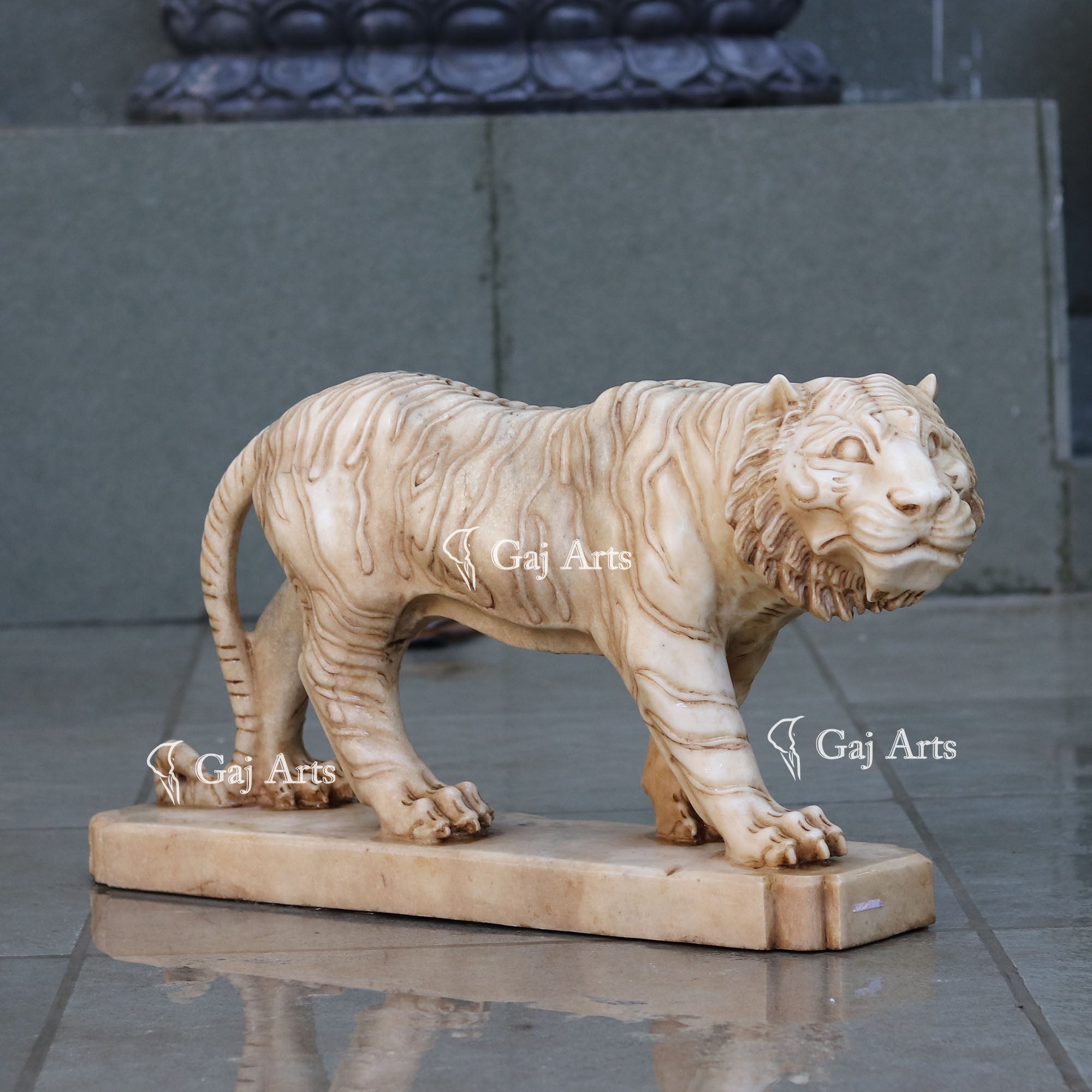 White Marble Tiger Sculpture | 24 Inch