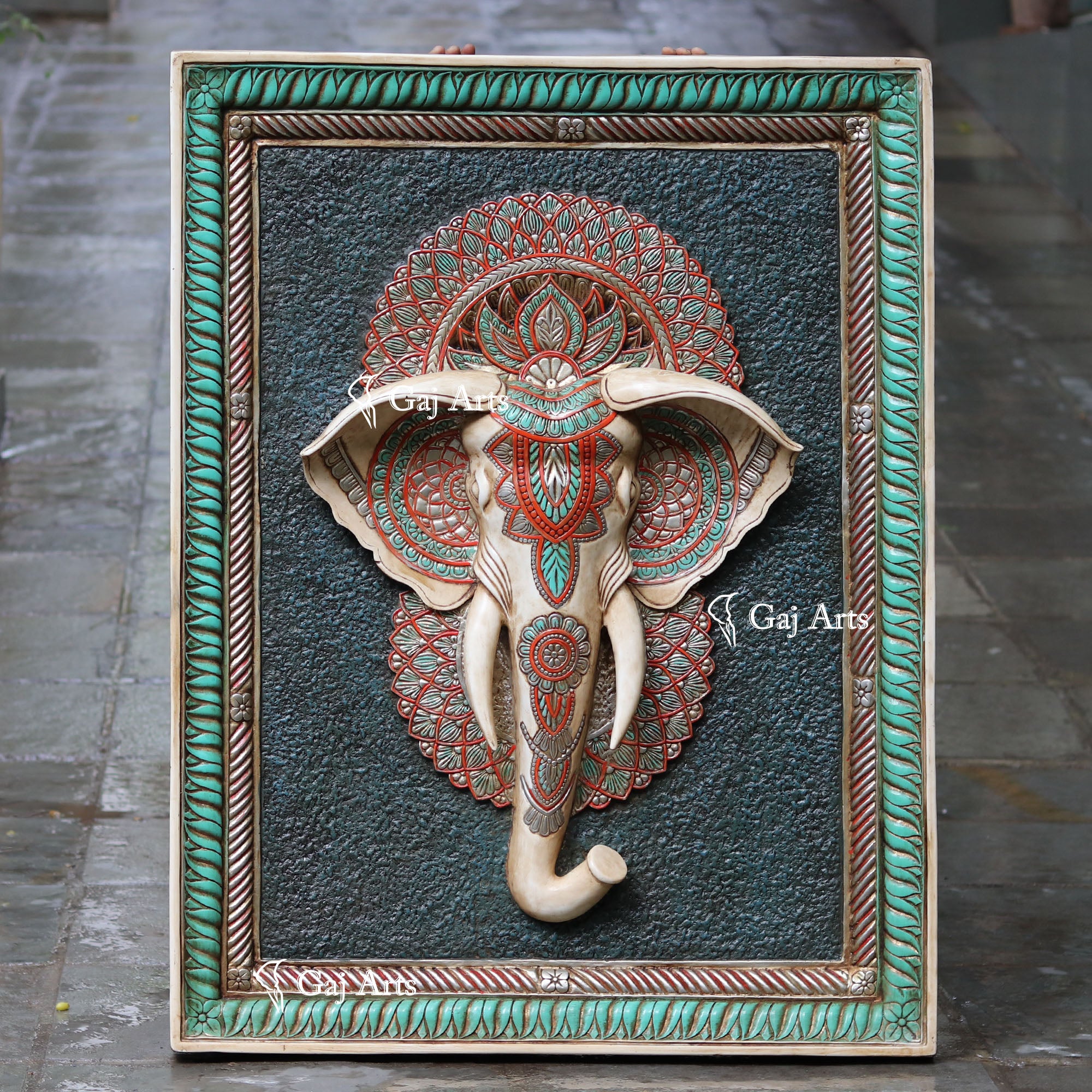 White Antique Finish  Elephant Face Wall Panel | 48 Inch