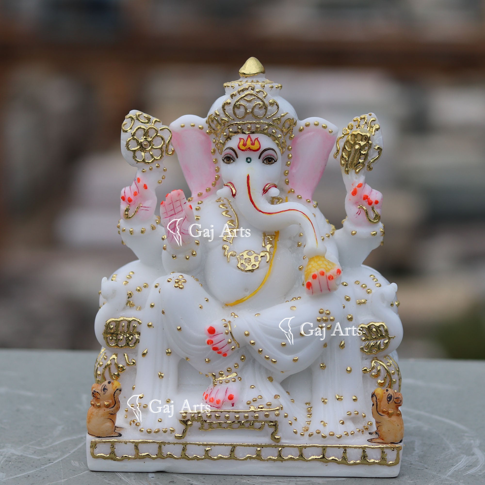 Marble Ganpati Idol with Gold Accents | 7 Inch