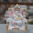 Marble Ganpati Idol with Gold Accents | 7 Inch