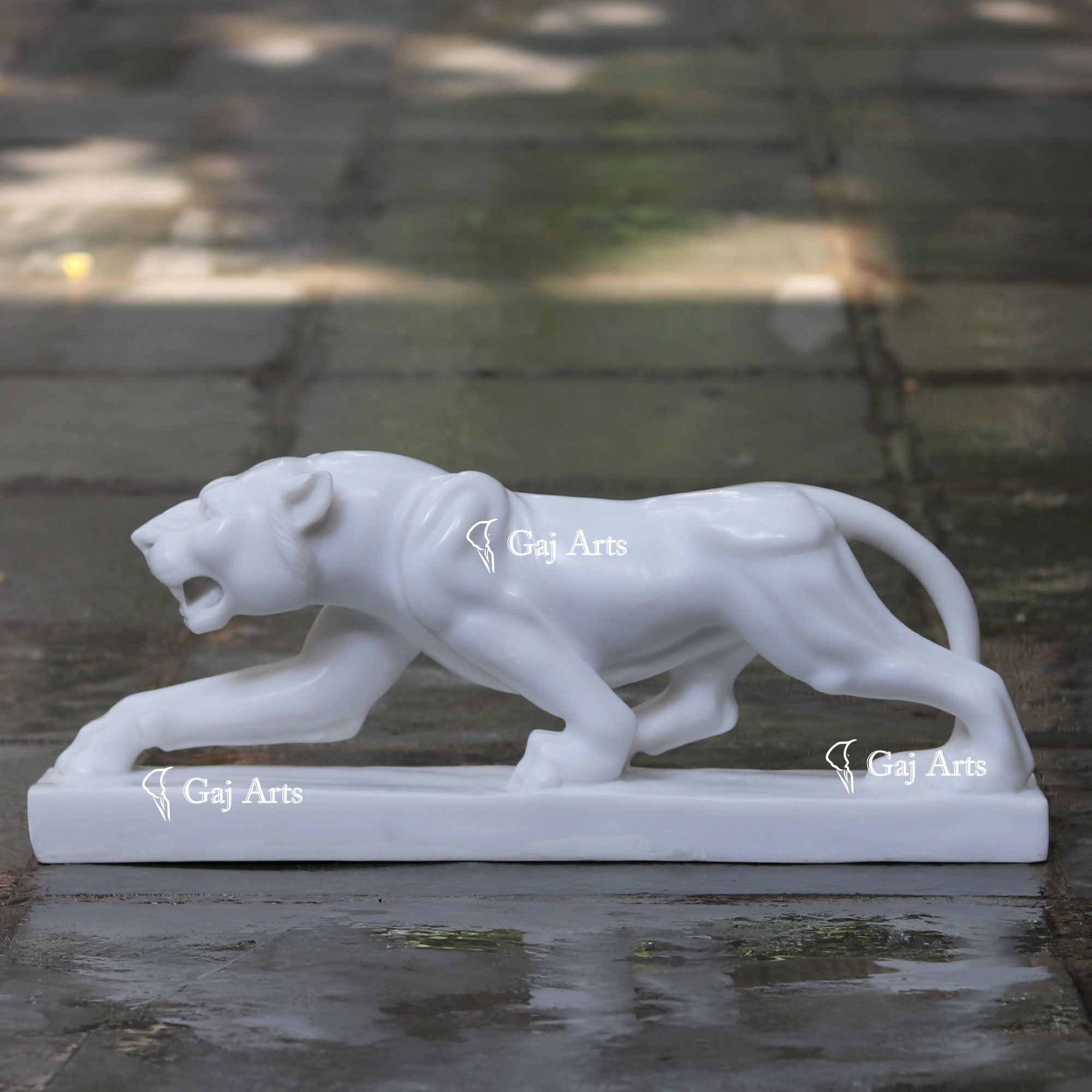 White Ethiopia Marble Panther Sculpture | 24 Inch