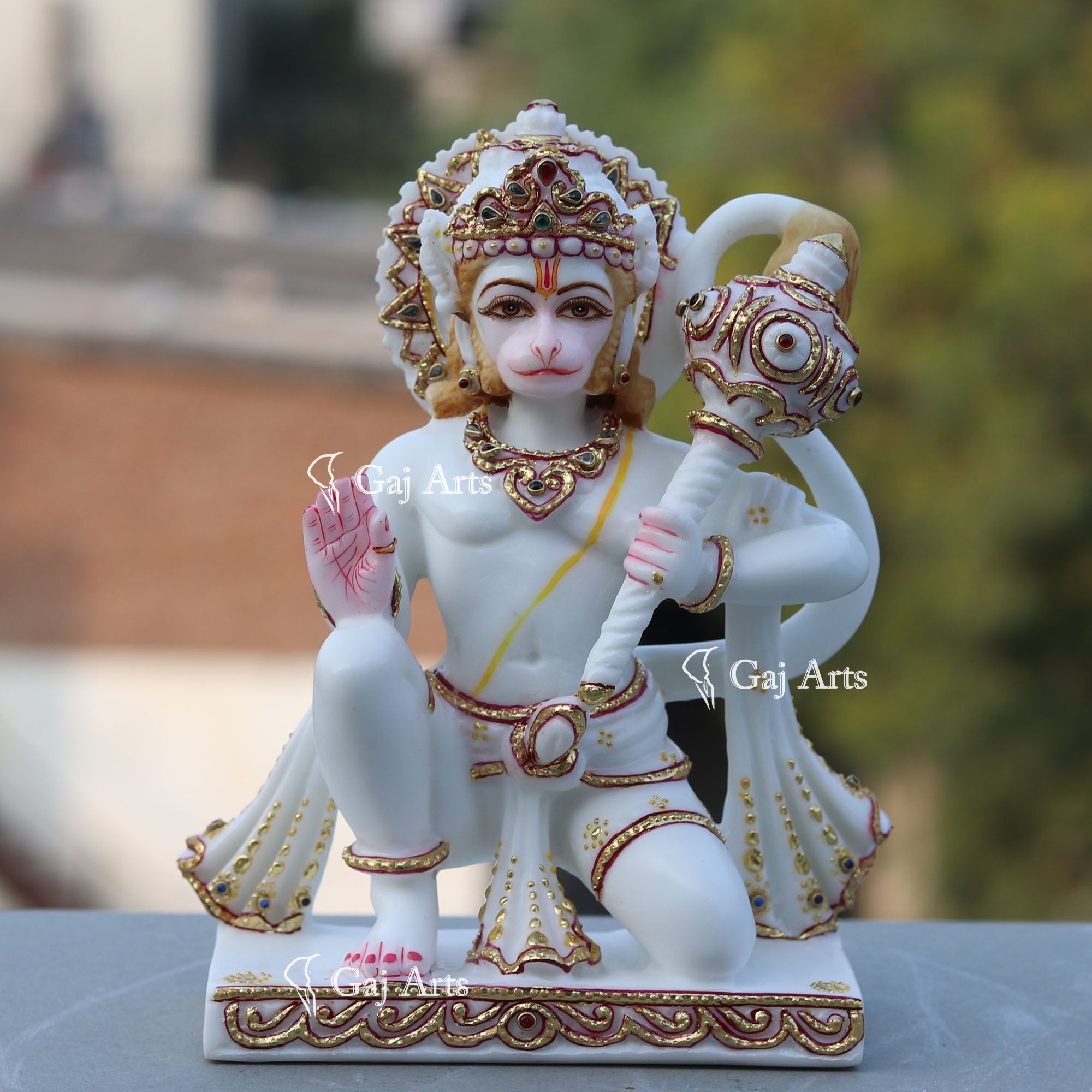 White Ethiopia Marble Hanuman Ji Idol | 9 Inch