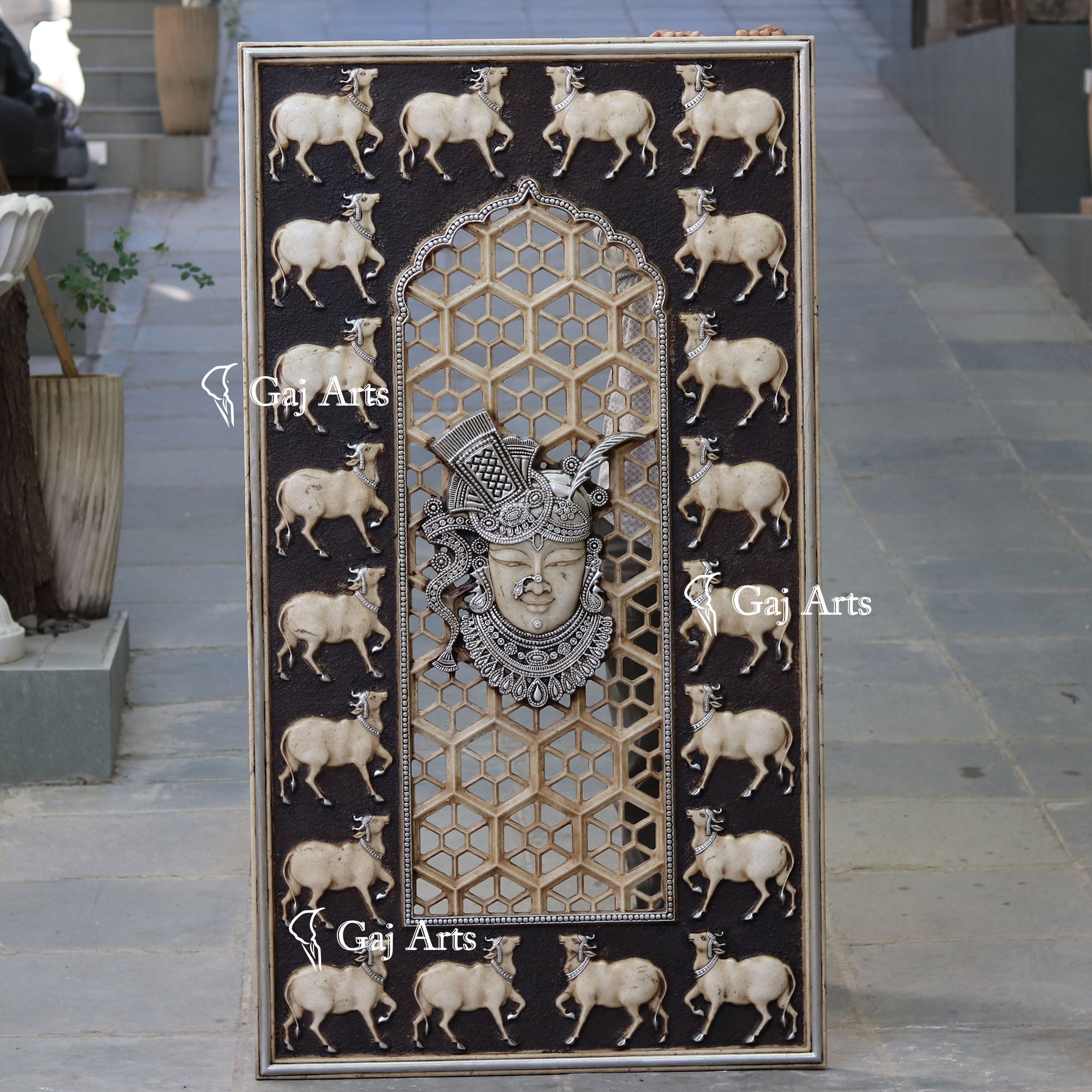 Shreenath ji With Jali  Marble Panel 72"