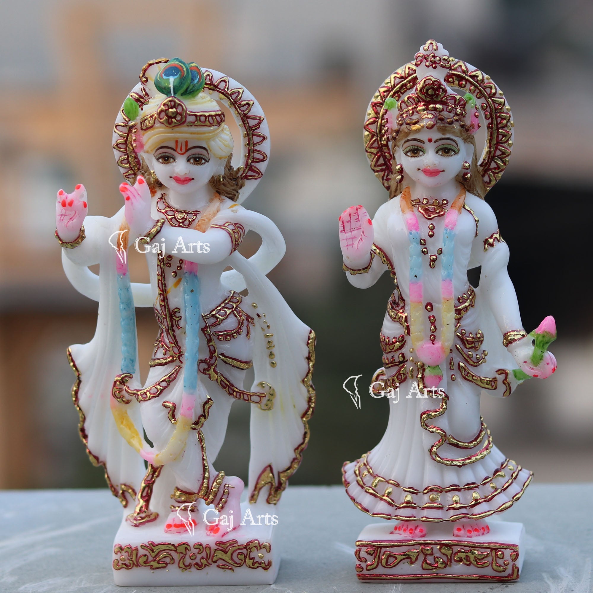 Standing Marble Radha Krishna Idol | 7 Inch