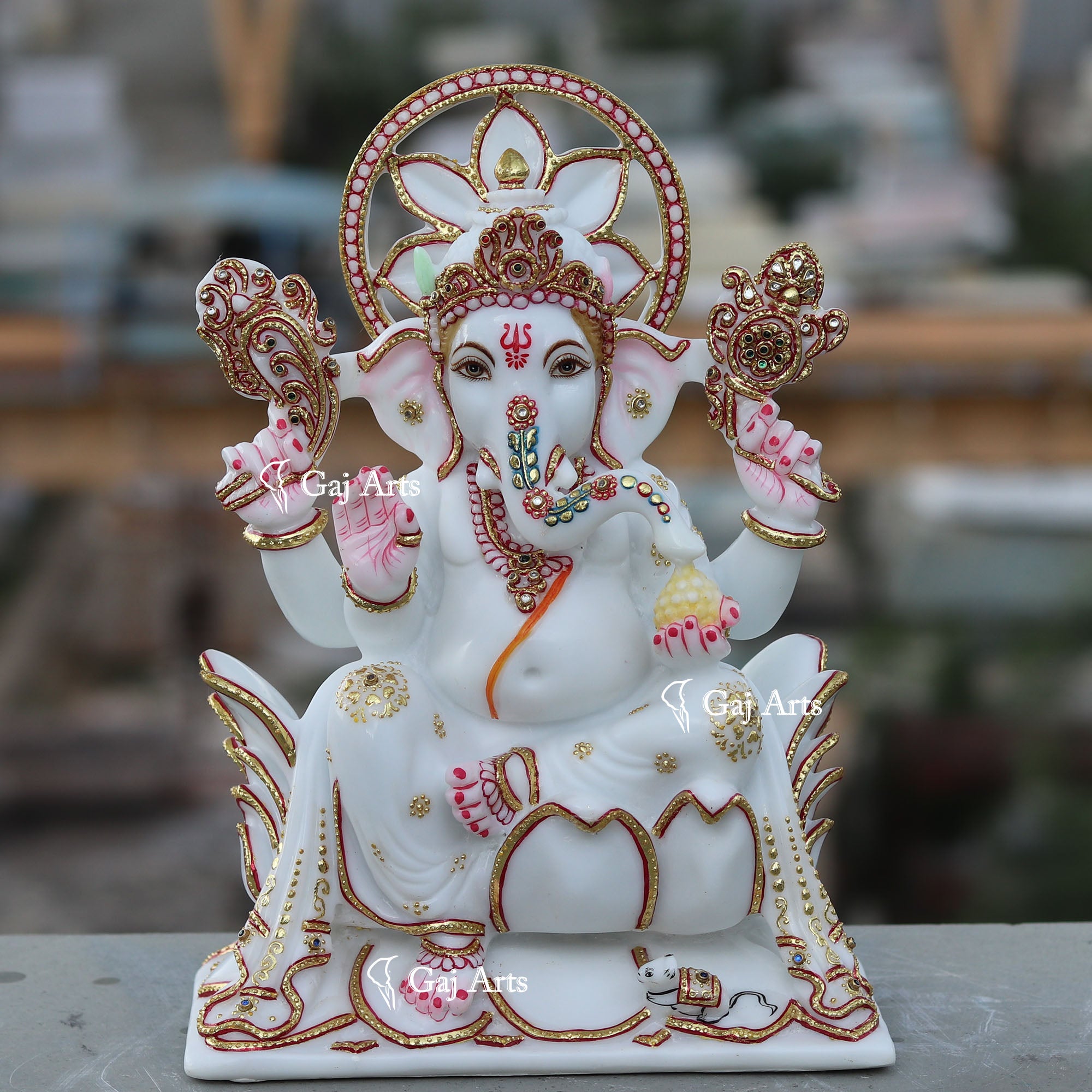 White Ganpati Idol on Lotus | 12 Inch