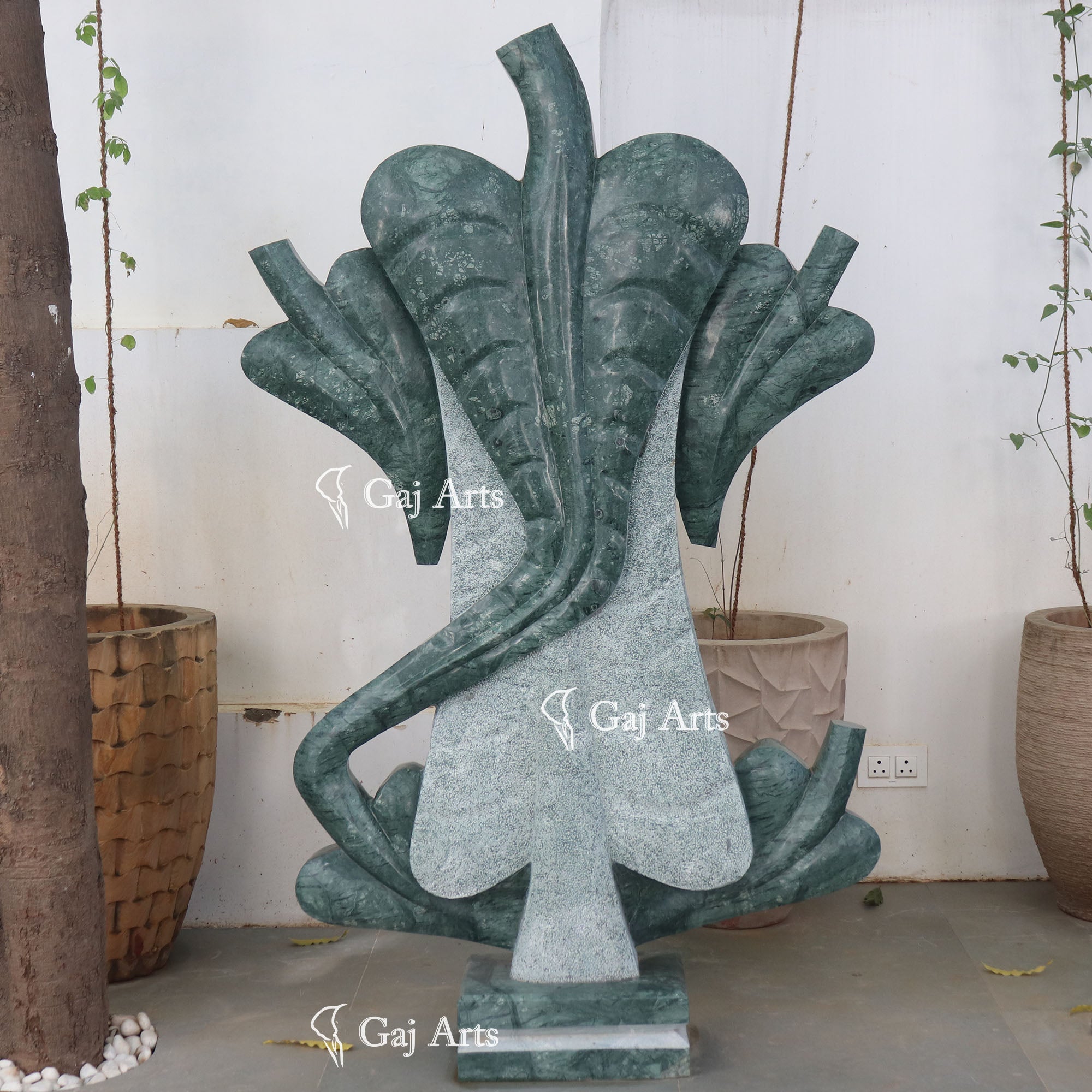 Green Stone Modern Ganesha Idol Dual Finish | 68 Inch