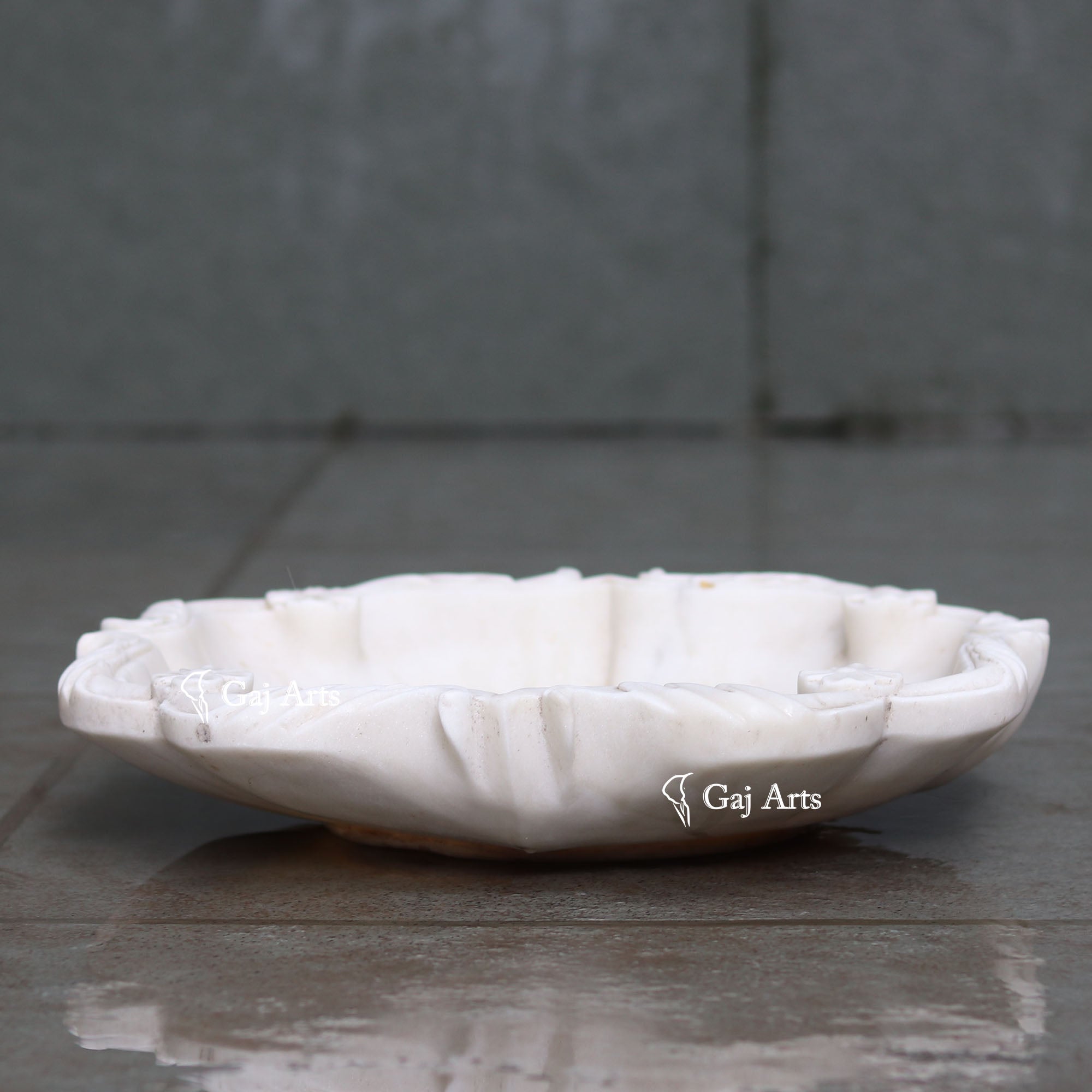 Rajasthan White Marble Floral Uruli Bowl | 15 Inch