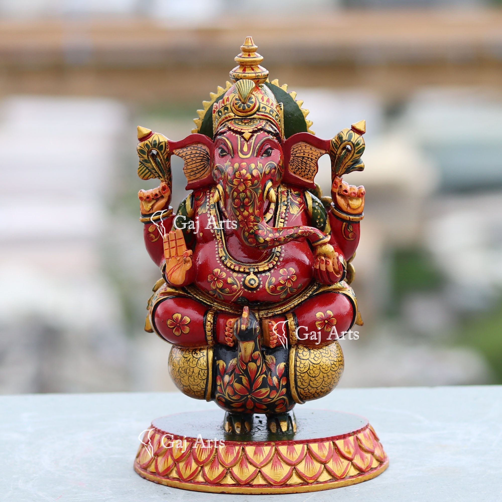 Handcrafted Wooden Ganesh Idol | 9 Inch