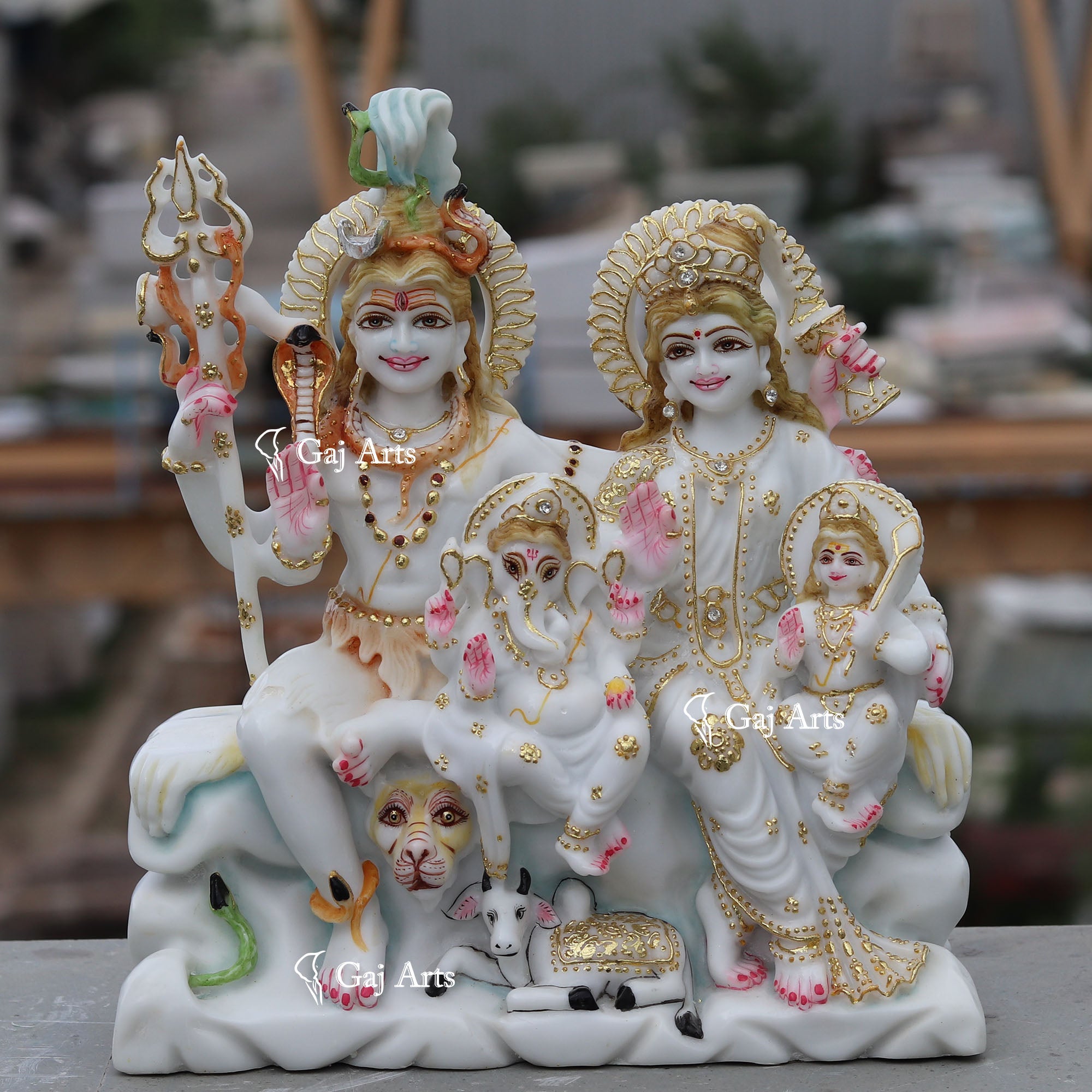 White Ethiopia Marble Shiv Parivar Statue | 12 Inch