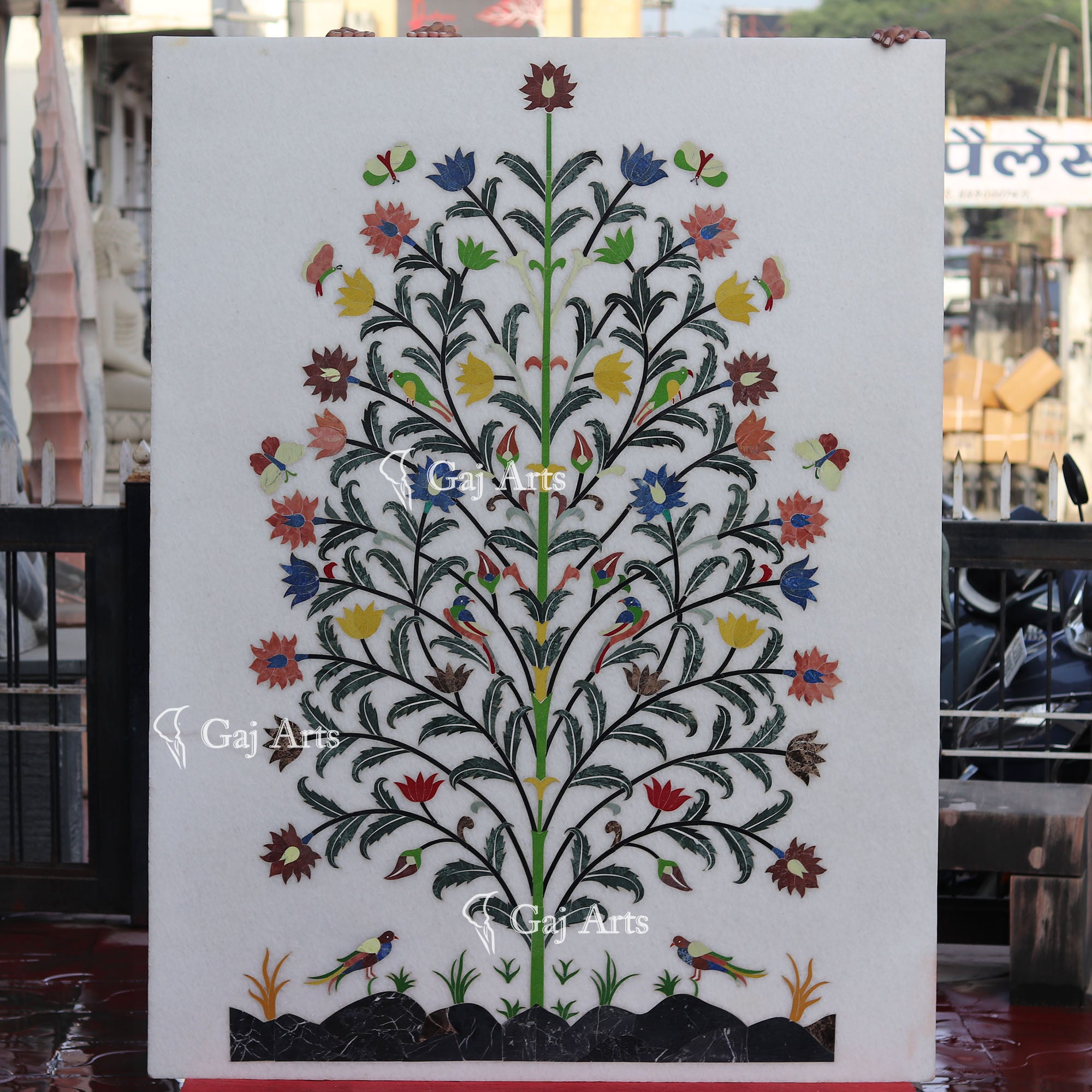 White Marble Inlay Table Top | 68 Inch