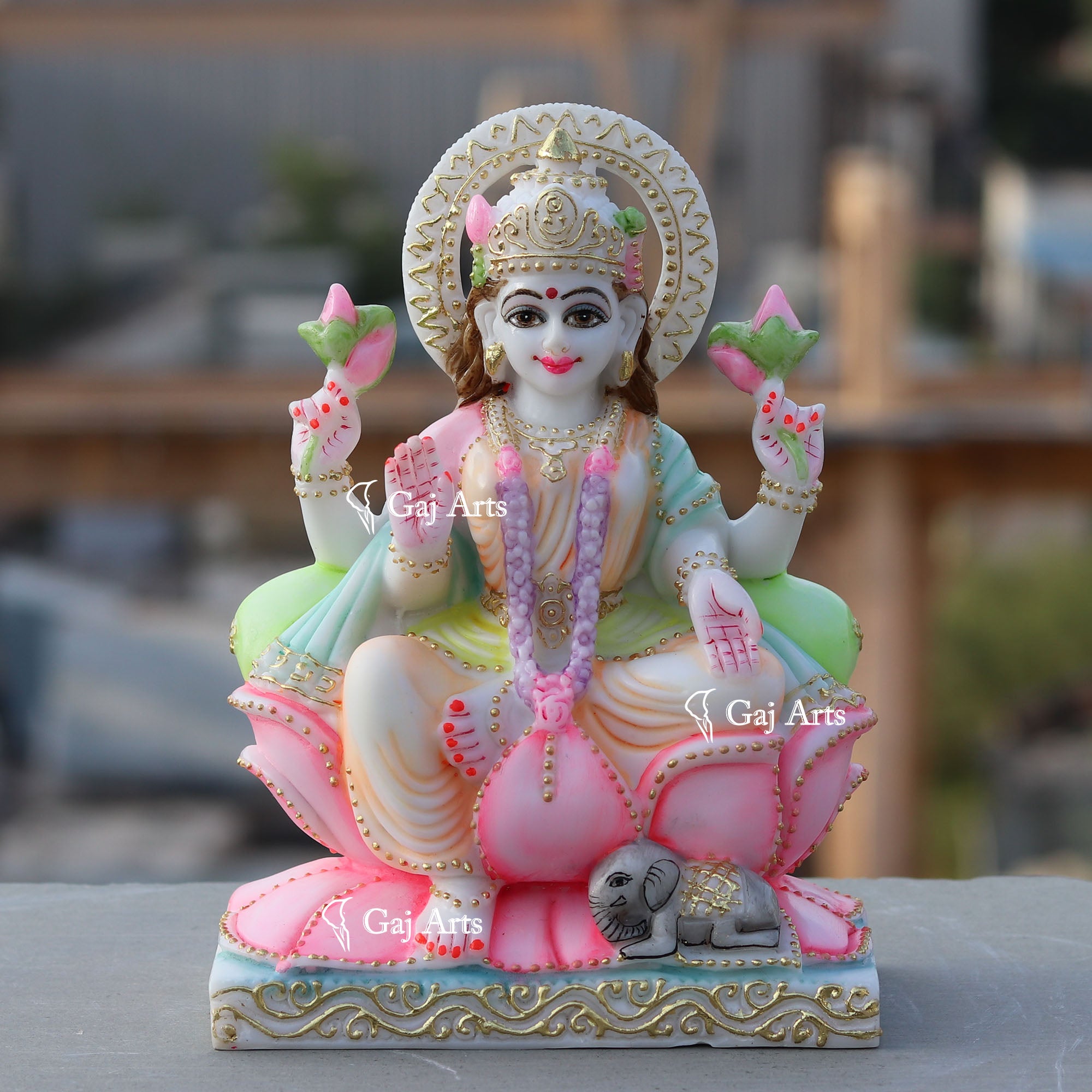 White Marble Lakshmi Mata Idol | 9 Inch