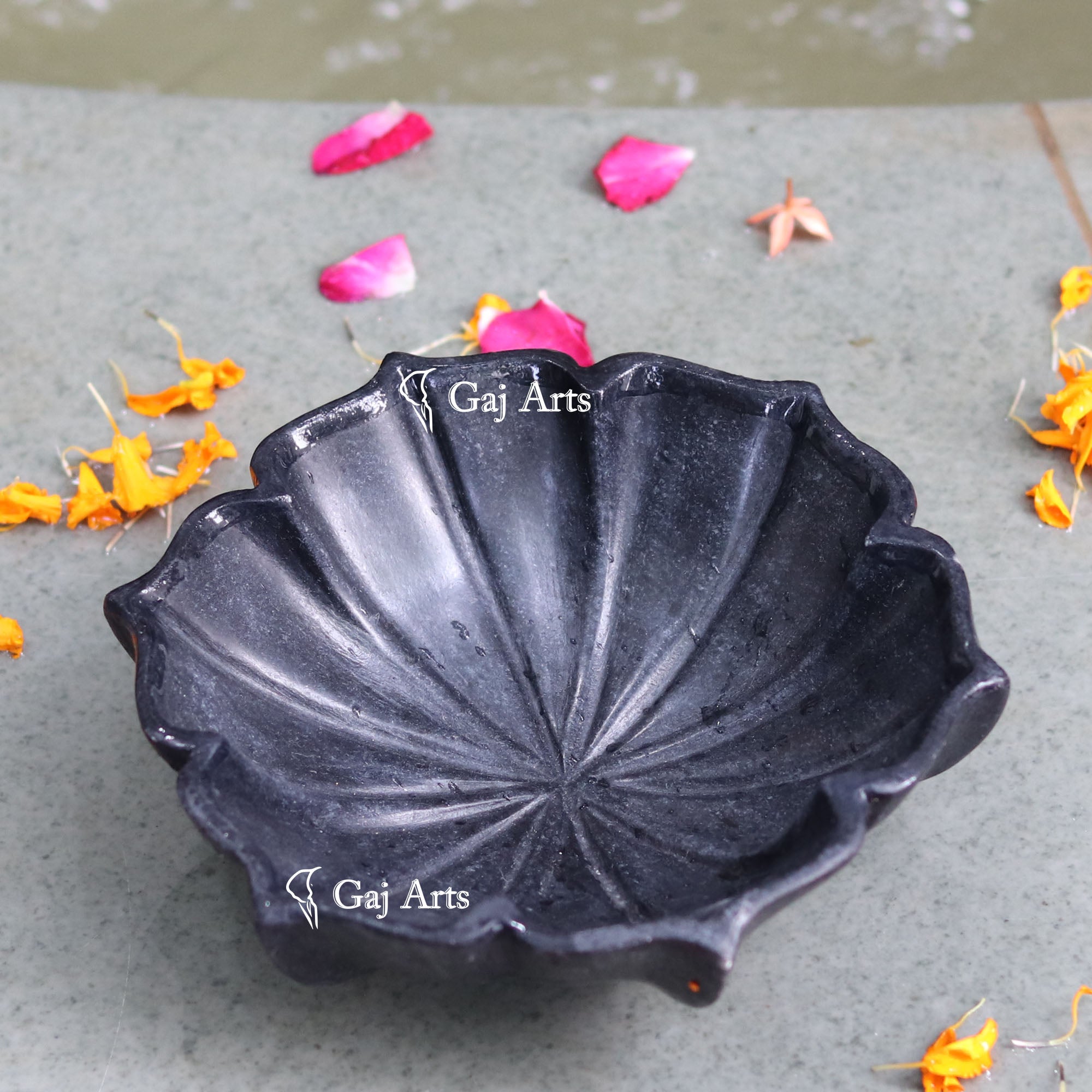 Black Marble Floral Bowl | 7 Inch