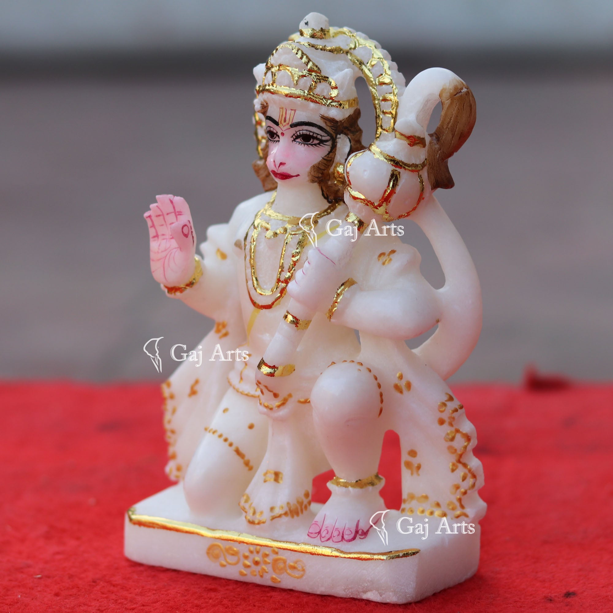 White Makrana Marble Hanuman Ji Idol | 6 Inch