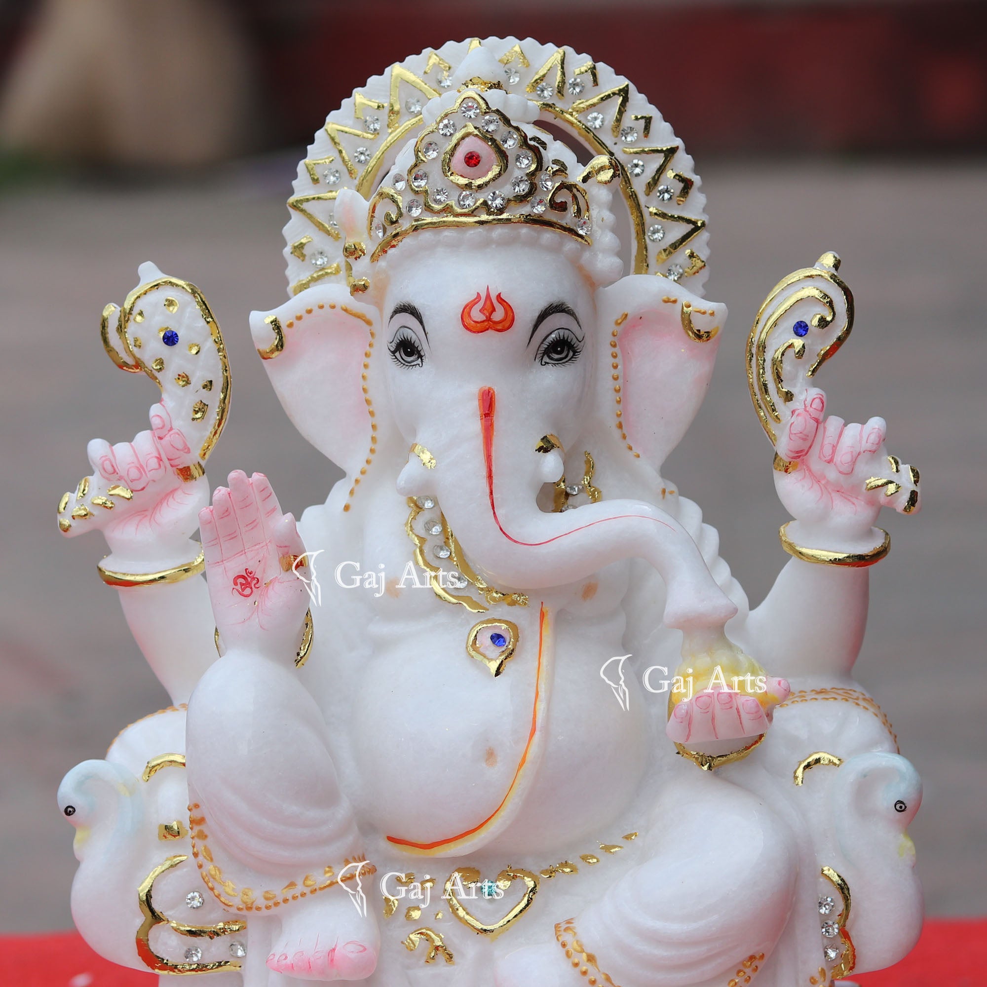 Super White Makrana Marble Ganesh Idol | 12 Inch