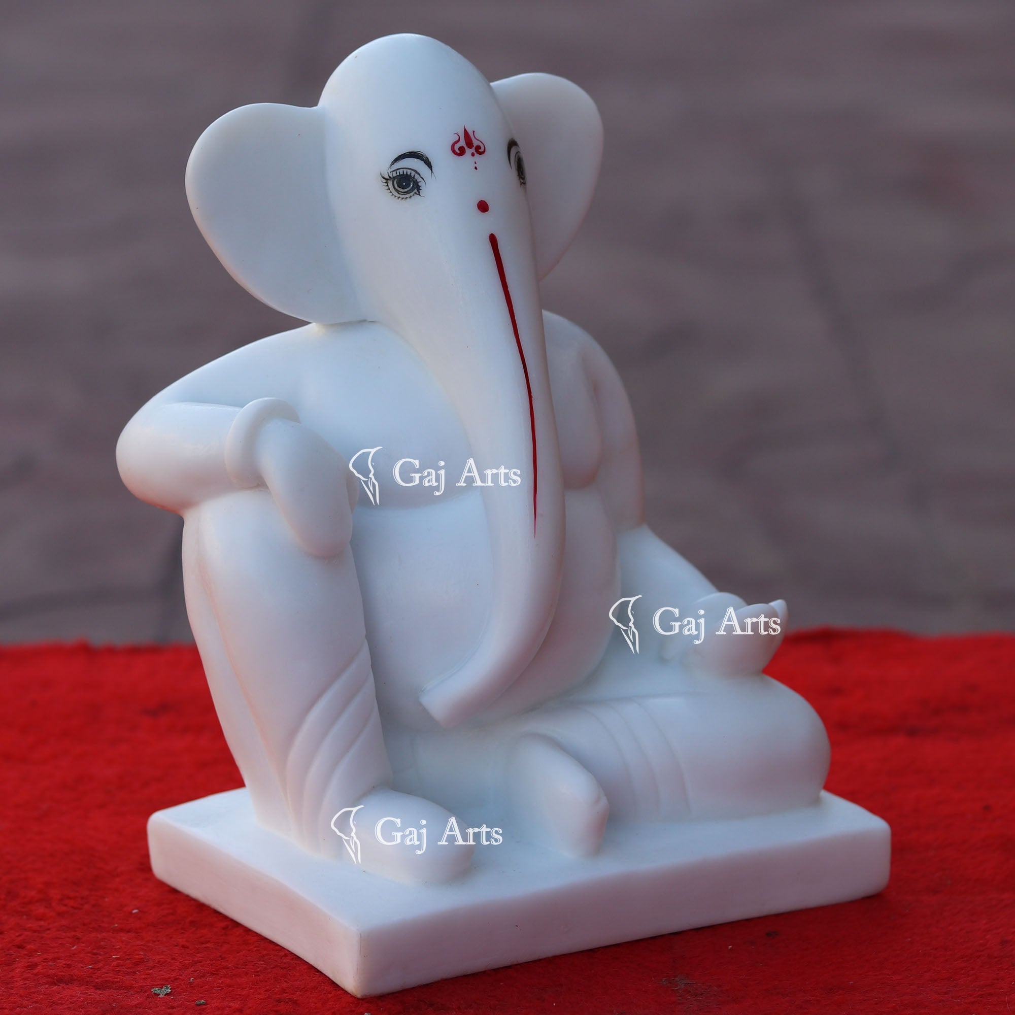 Modern White Marble Ganapati Murti | 9 Inch