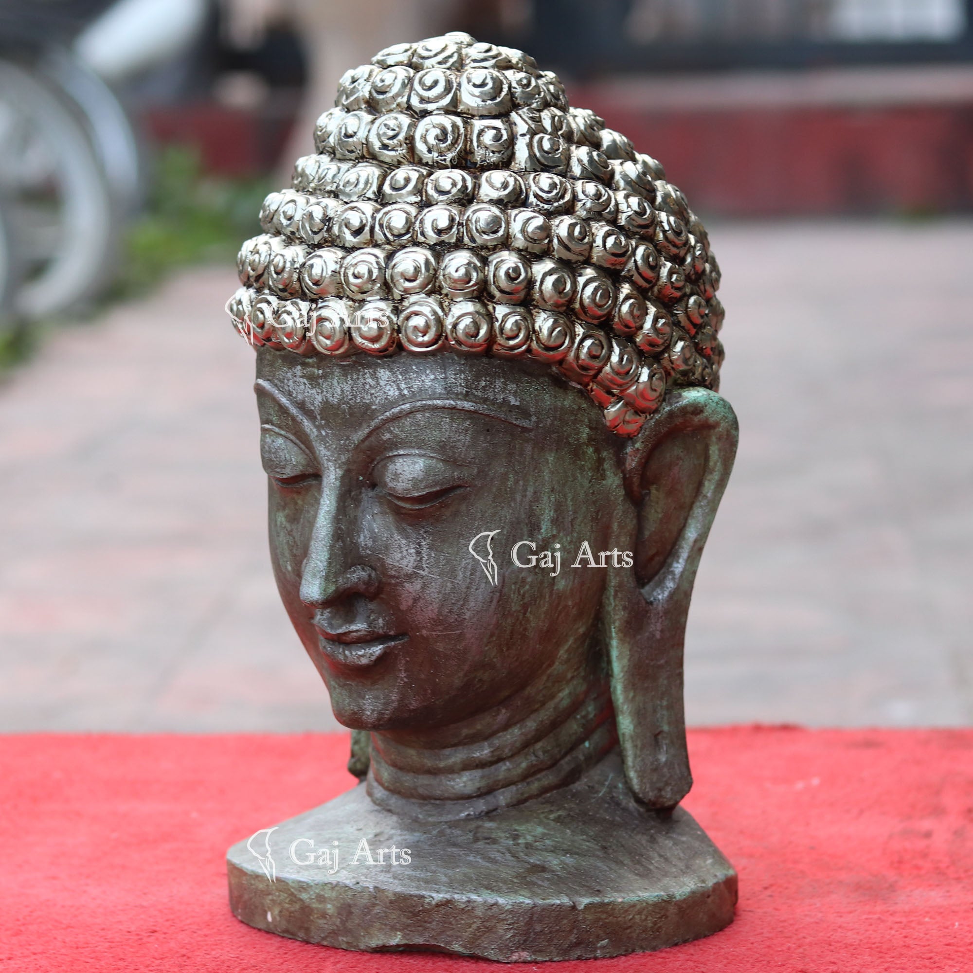 Sandstone Buddha Head Statue | 15 Inch