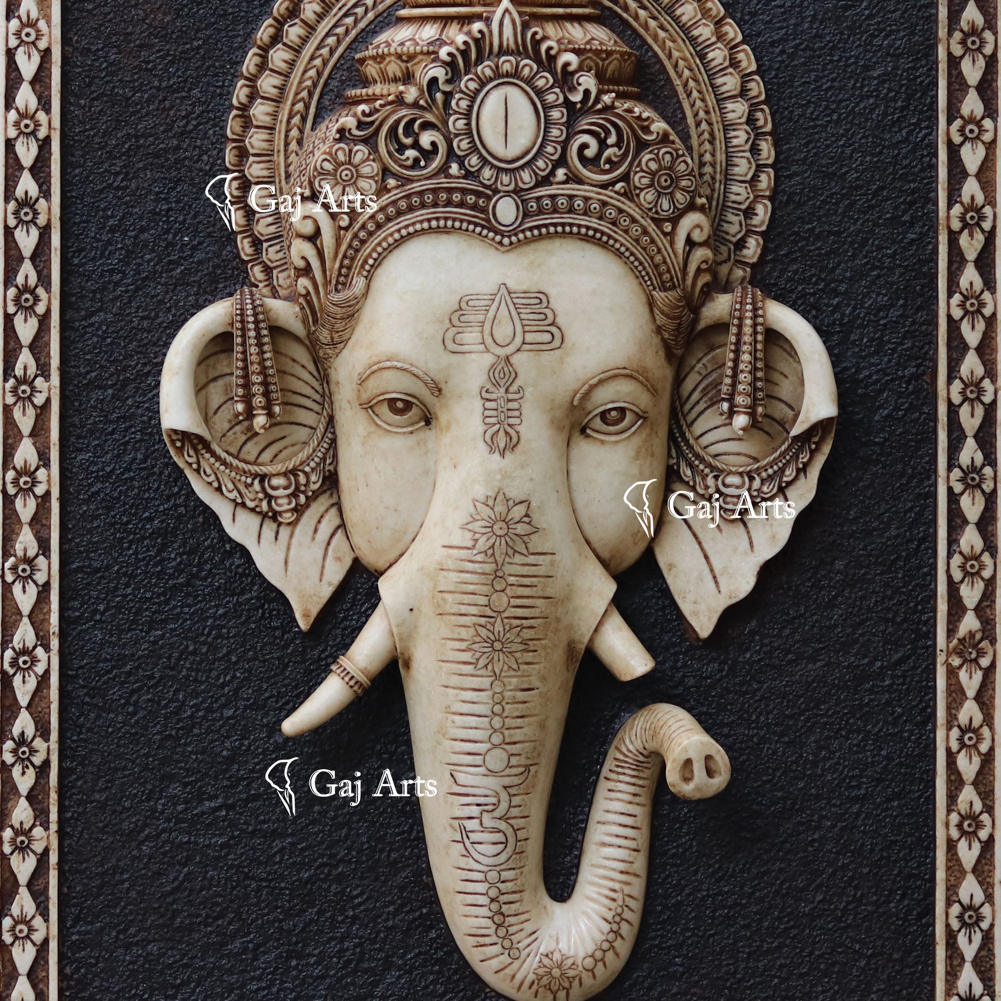 White Marble Ganpati Face Wall Panel | 48 Inch