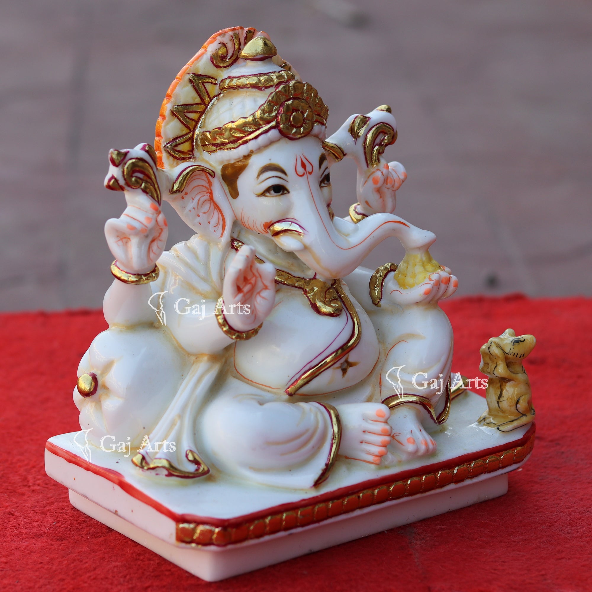 Hand Painted Marble Ganpati Idol | 8 Inch