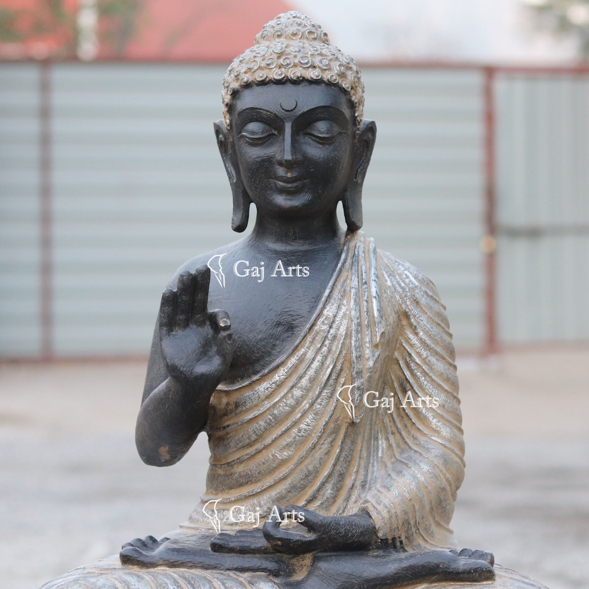 Black Marble Sitting Buddha Idol | 30 Inch