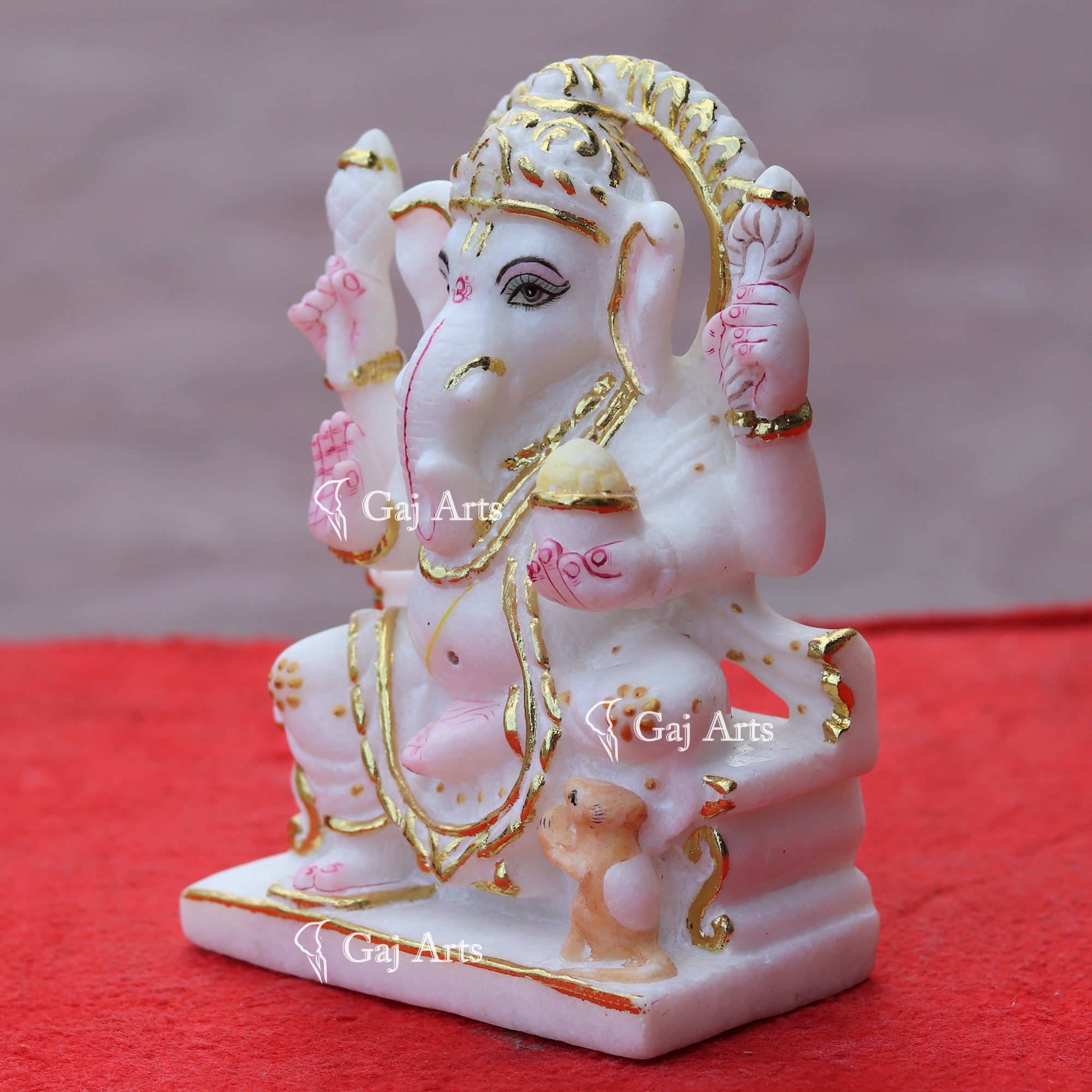 Marble Ganesh Idol with Gold Artwork | 7 Inch