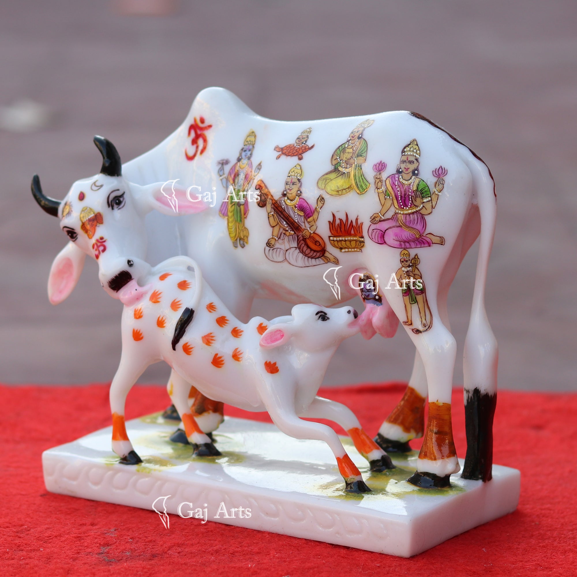 Makrana Marble Powder Cow &amp; Calf Idol | 9 Inch