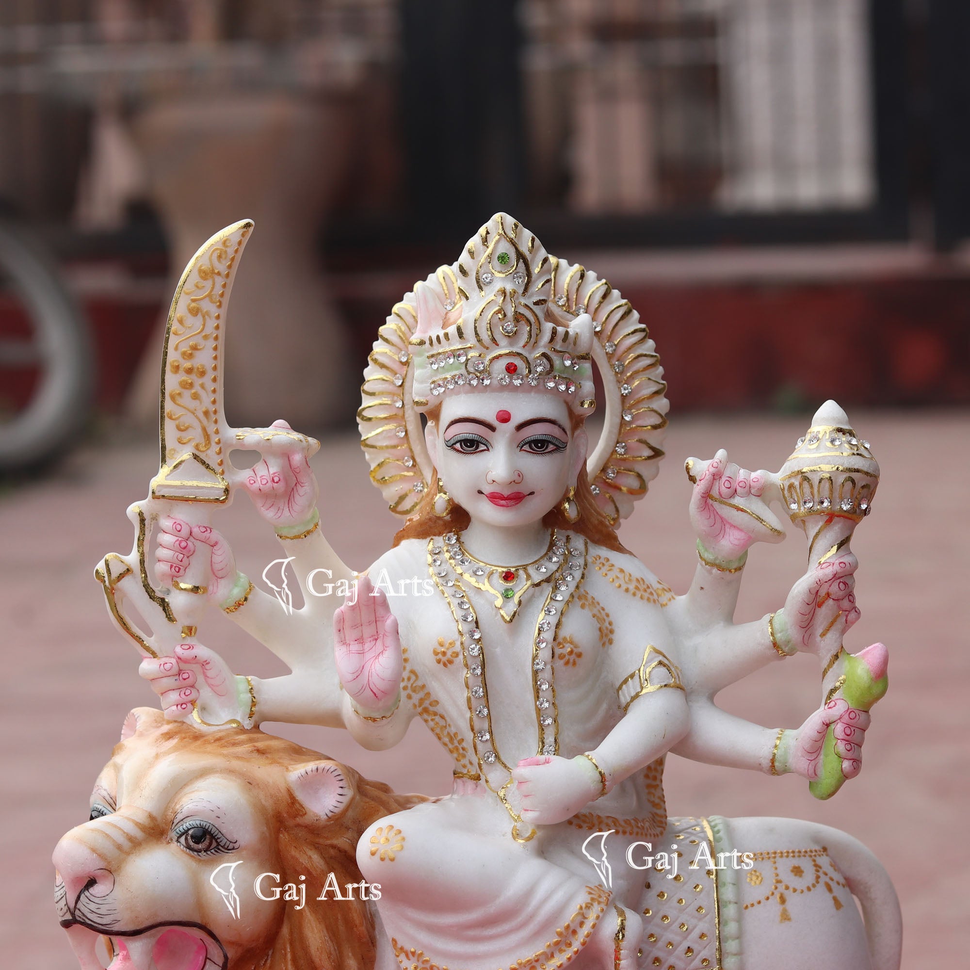 White Makrana Marble Durga Mata Idol | 15 Inch
