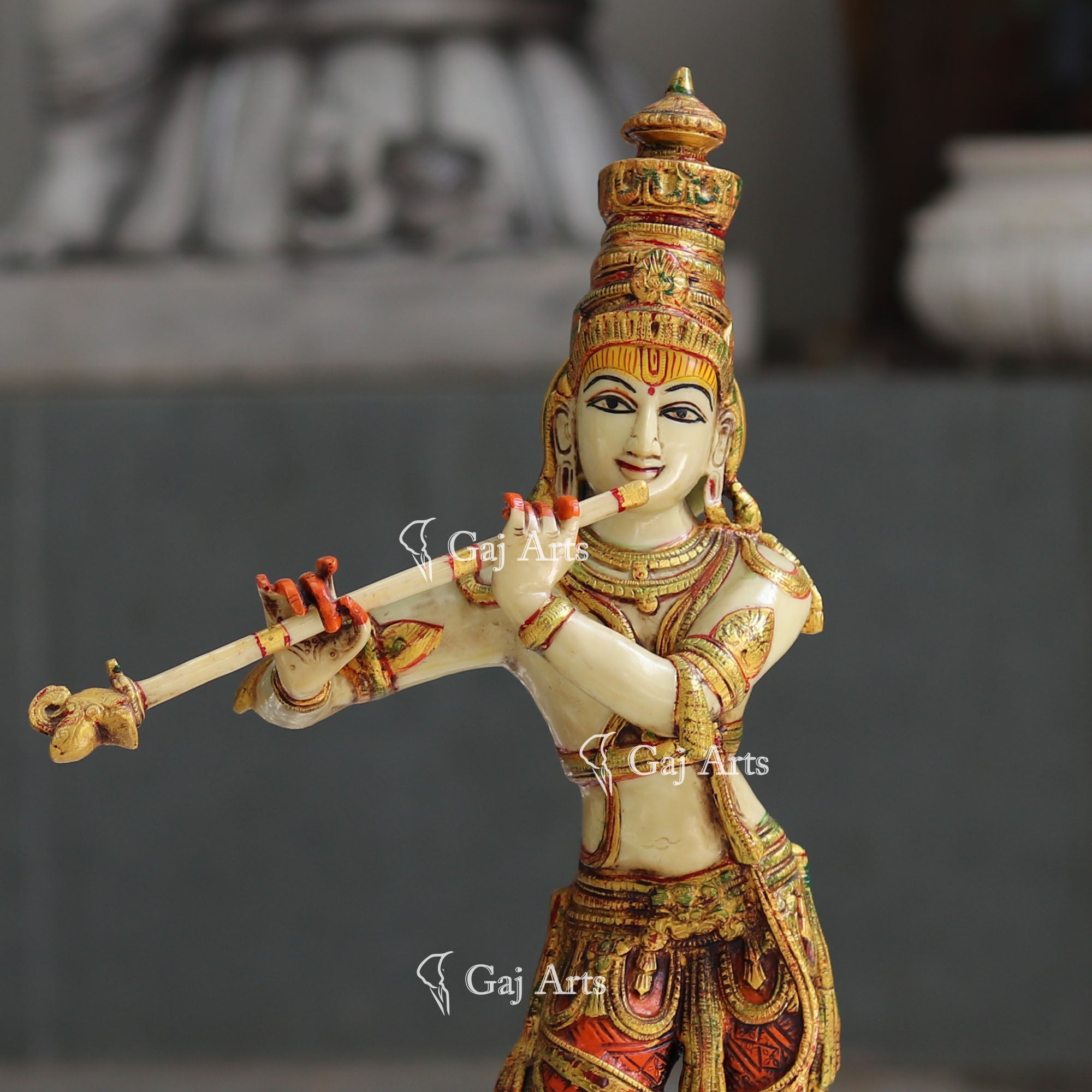Marble Powder Krishna Murti Antique Finish | 21 Inch