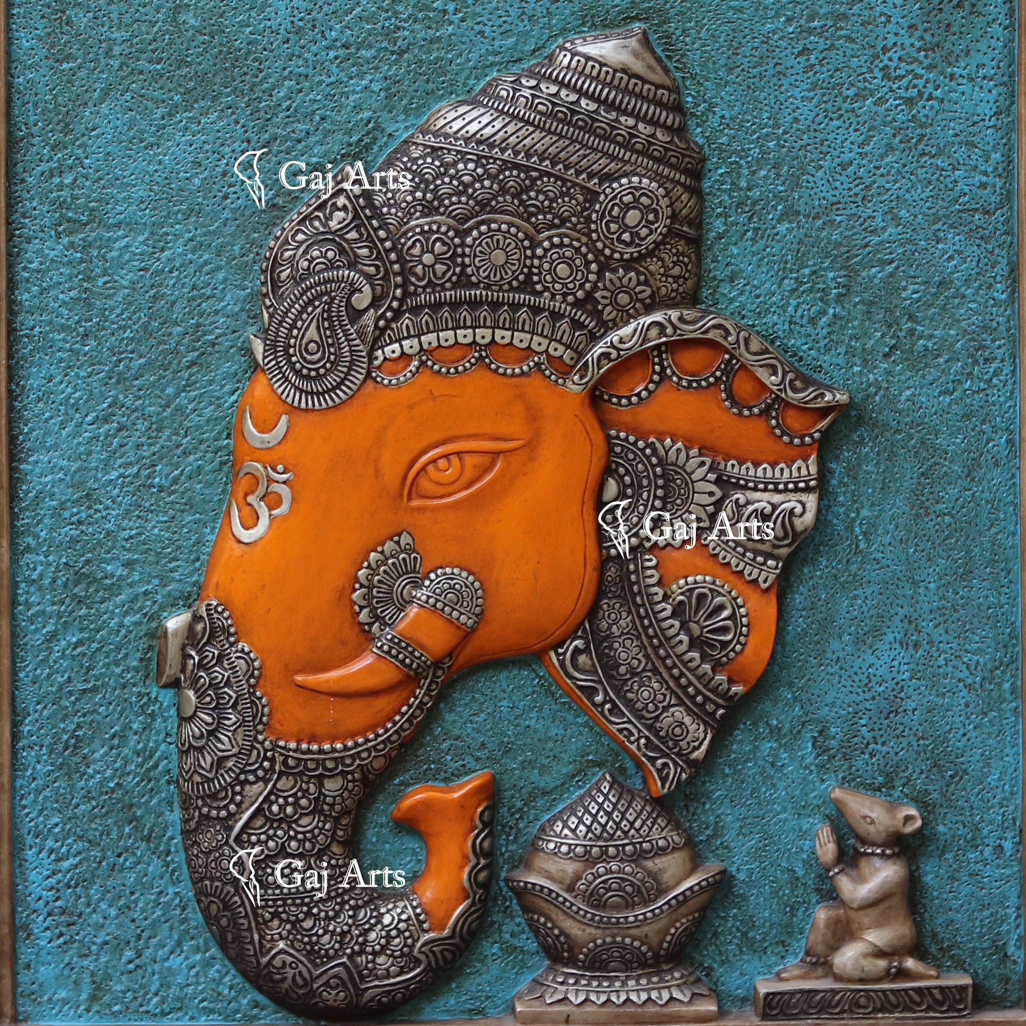 White Antique Finish Marble Ganpati Face Wall Panel | 60 Inch