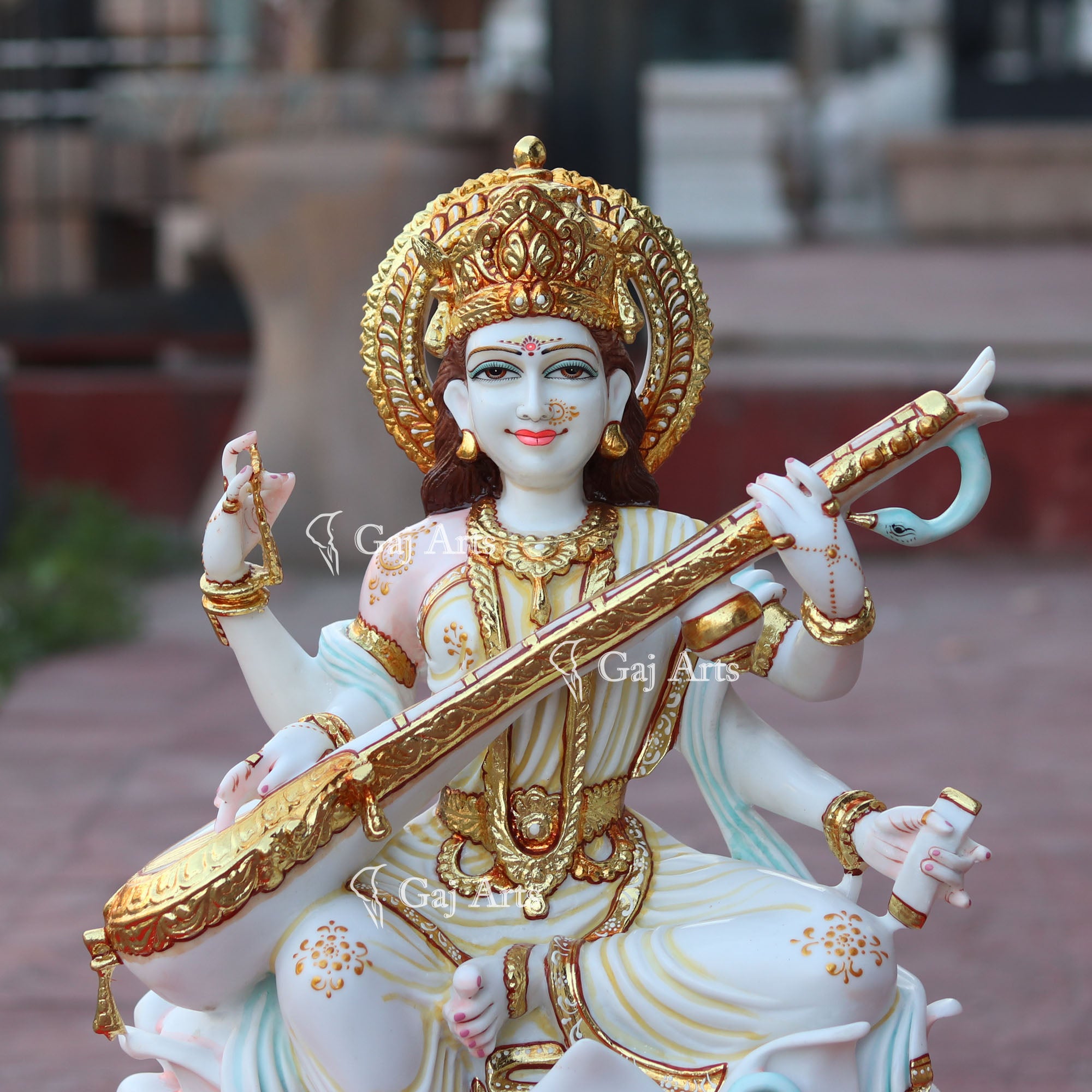 White Marble Saraswati Mata Statue | 24 Inch