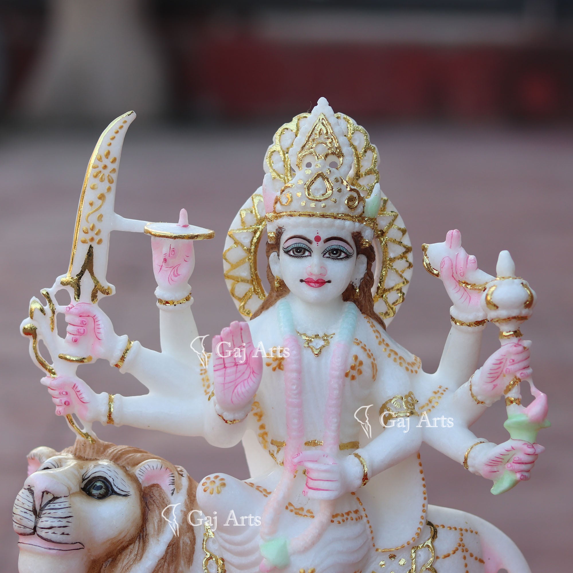 White Makrana Marble Durga Mata Idol | 12 Inch