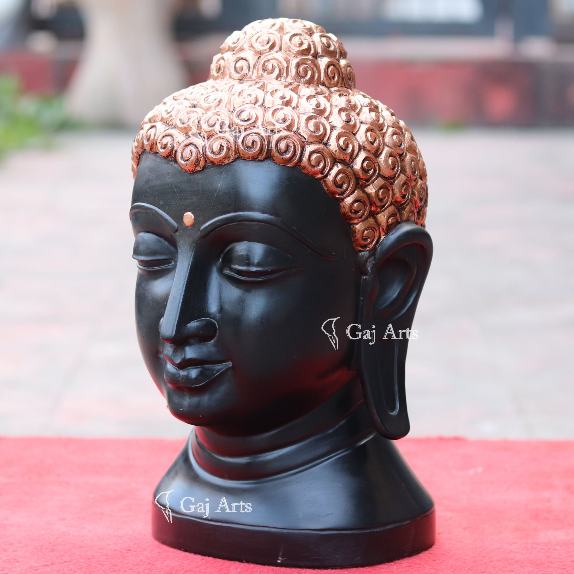 Black Marble Buddha Head Statue | 15 Inch