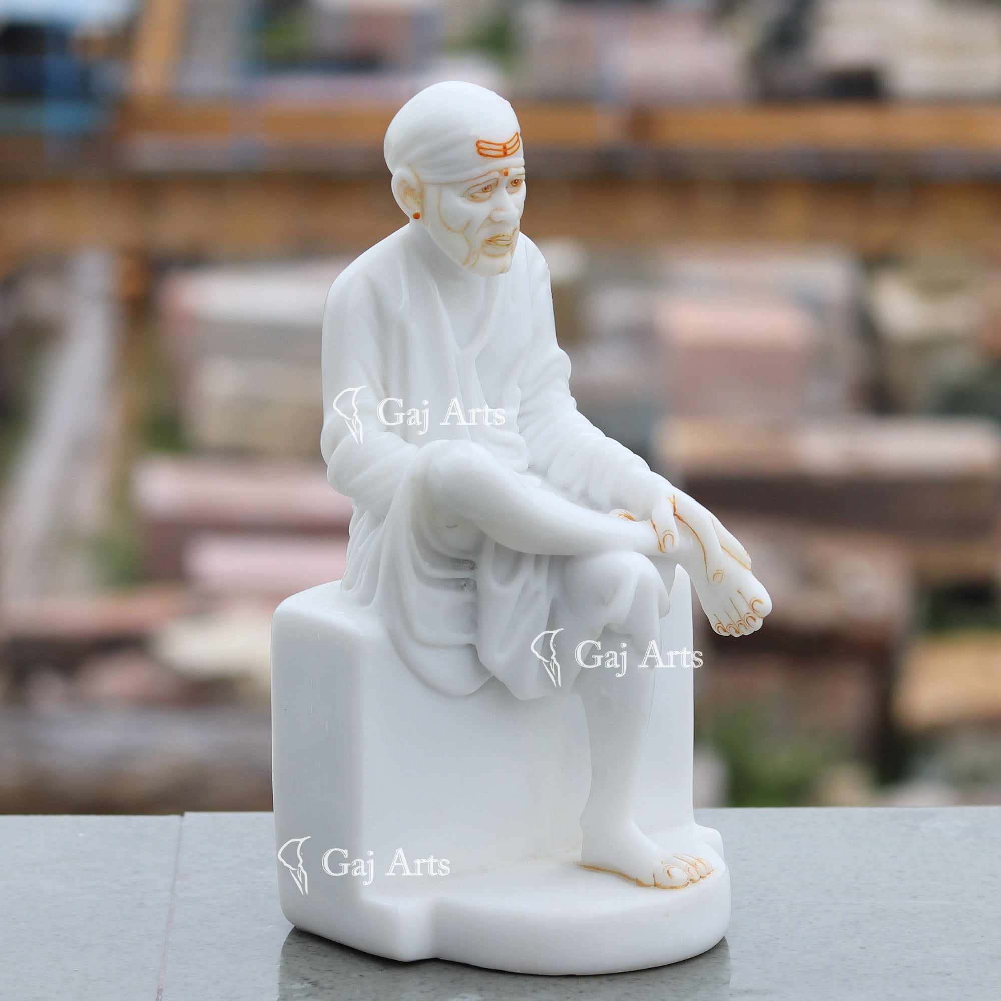 White Marble Sai Baba Idol | 9 Inch